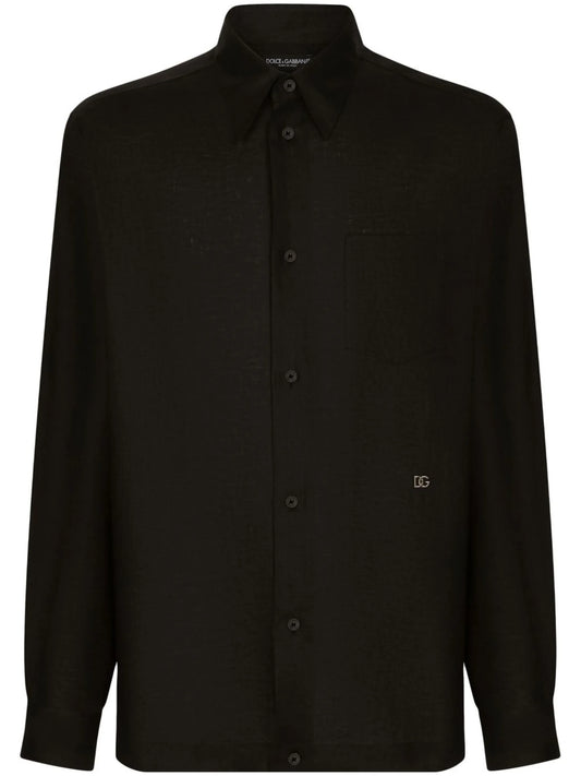 logo-tag linen shirt