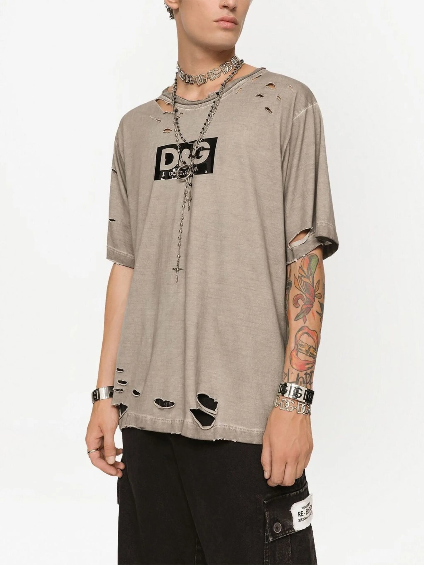 ripped-detail logo-print T-shirt