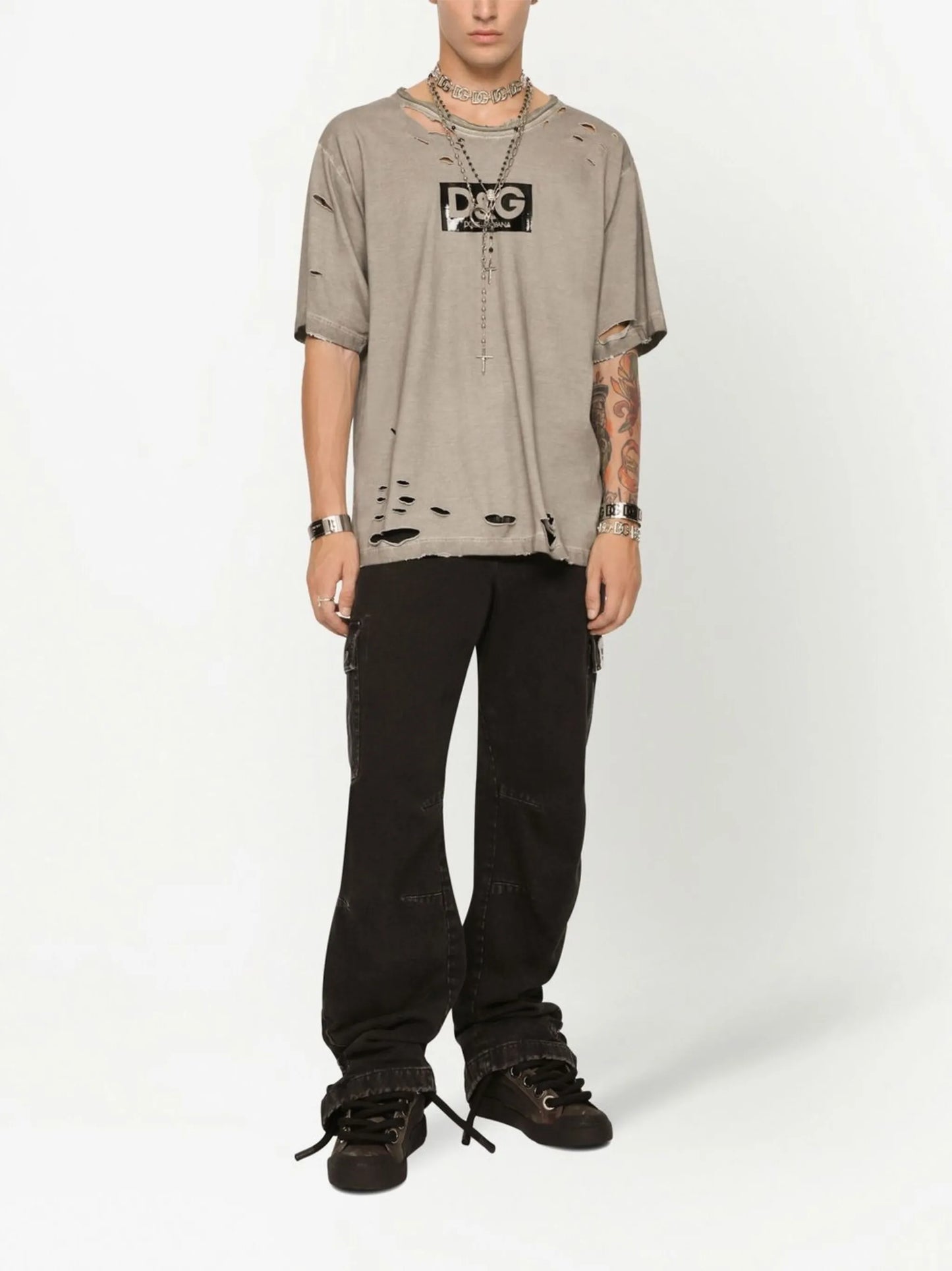 ripped-detail logo-print T-shirt