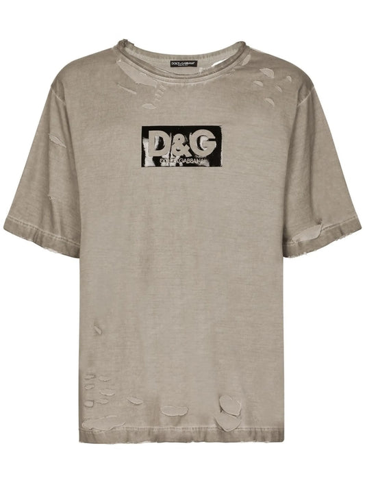ripped-detail logo-print T-shirt