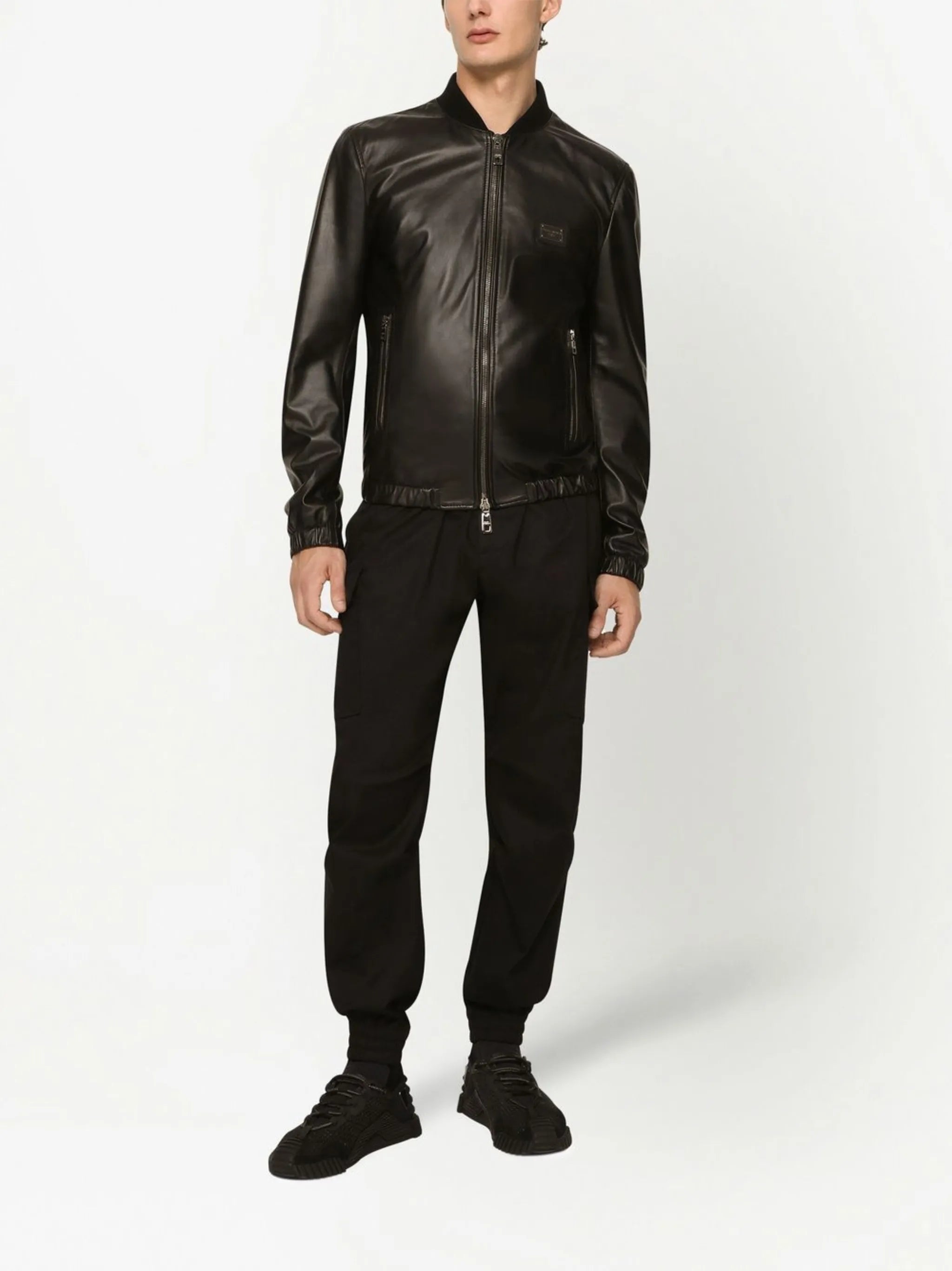 logo-appliqué leather jacket