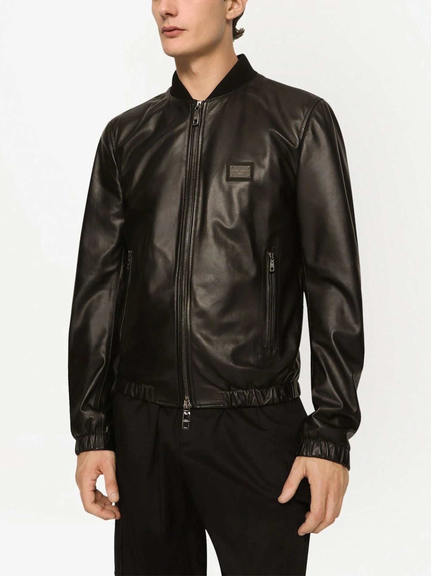logo-appliqué leather jacket