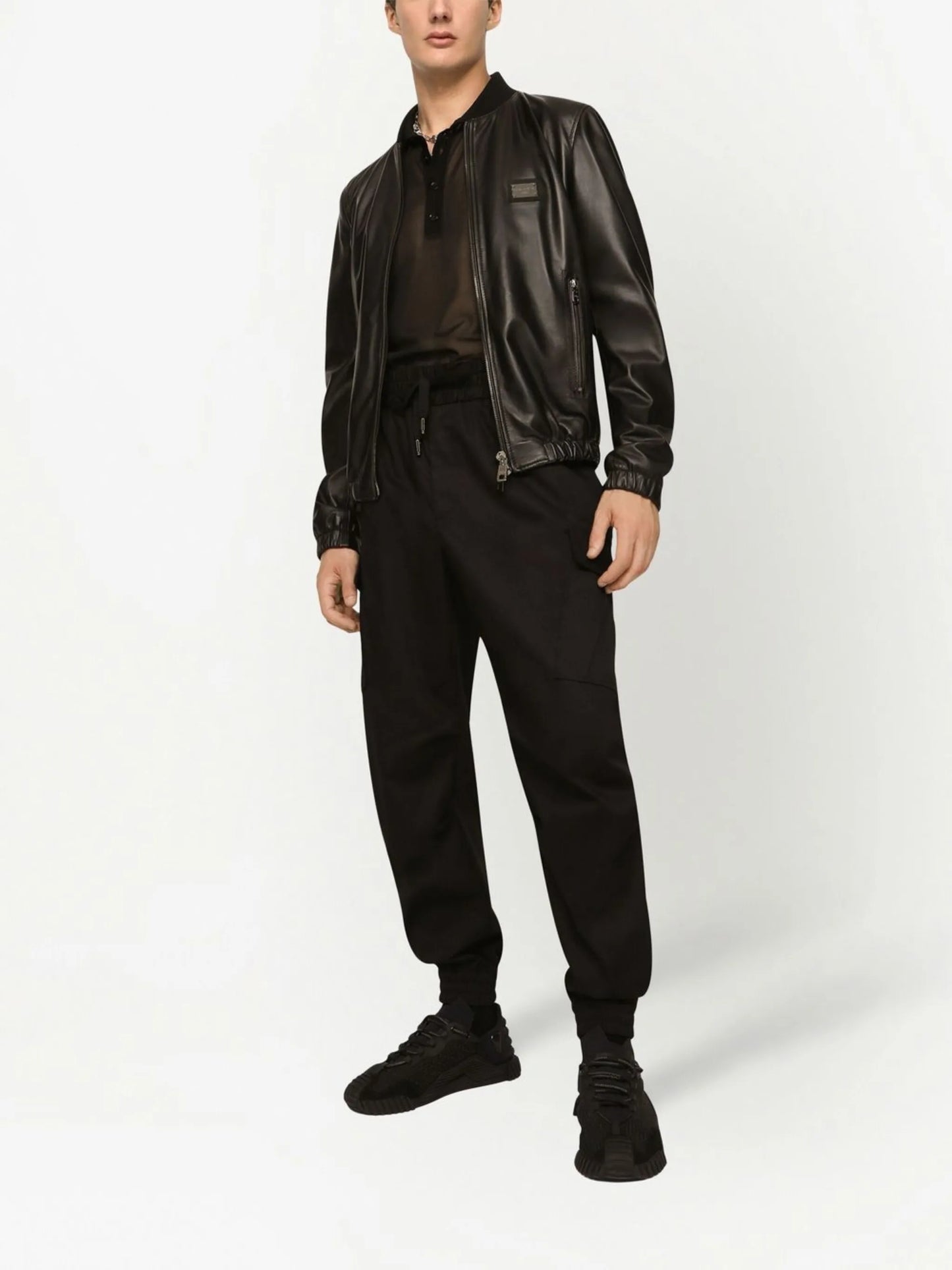 logo-appliqué leather jacket