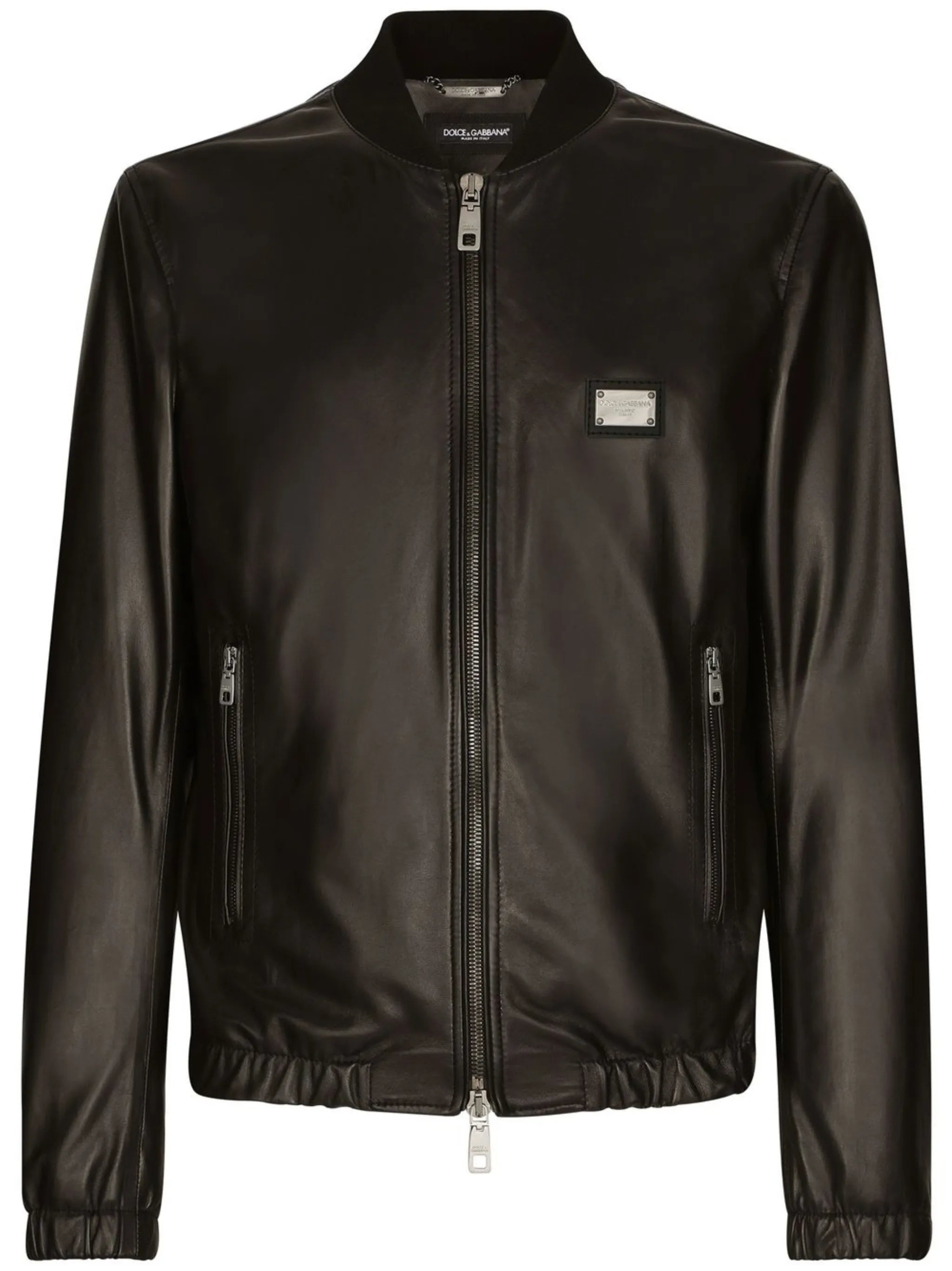 logo-appliqué leather jacket
