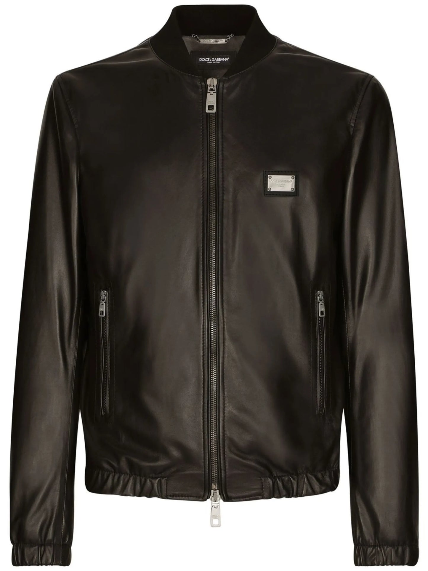 logo-appliqué leather jacket