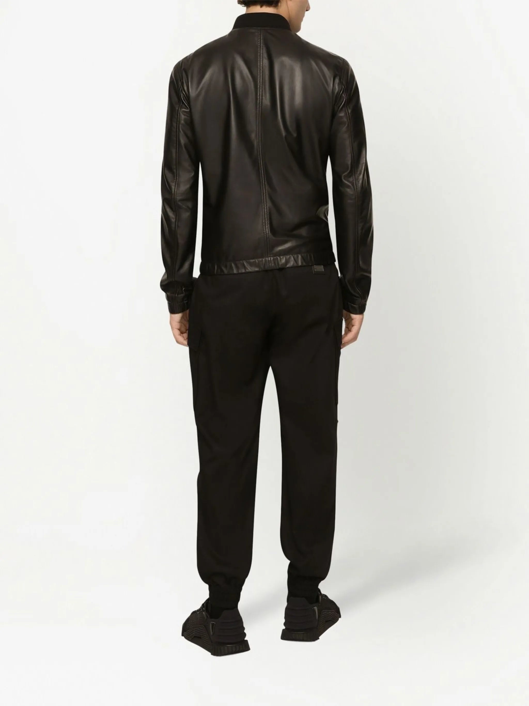logo-appliqué leather jacket