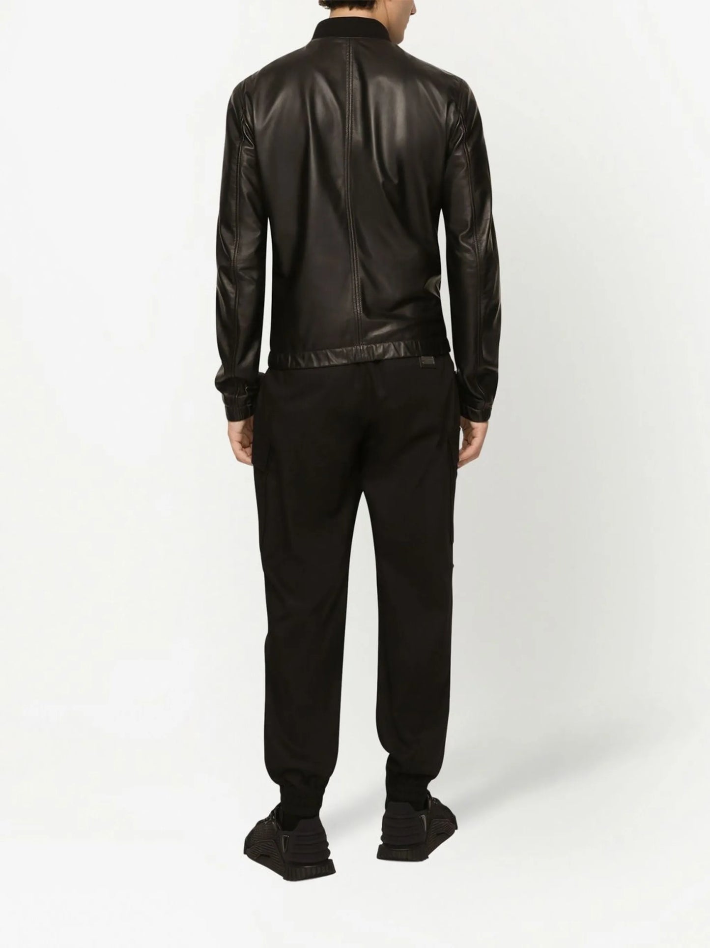 logo-appliqué leather jacket