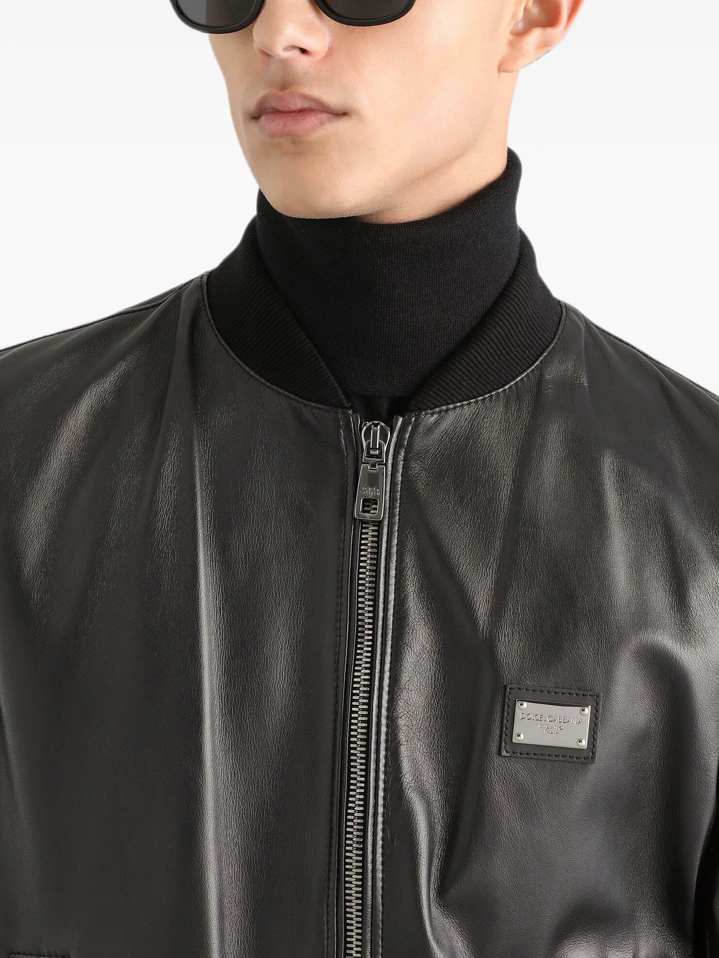 logo-appliqué leather jacket