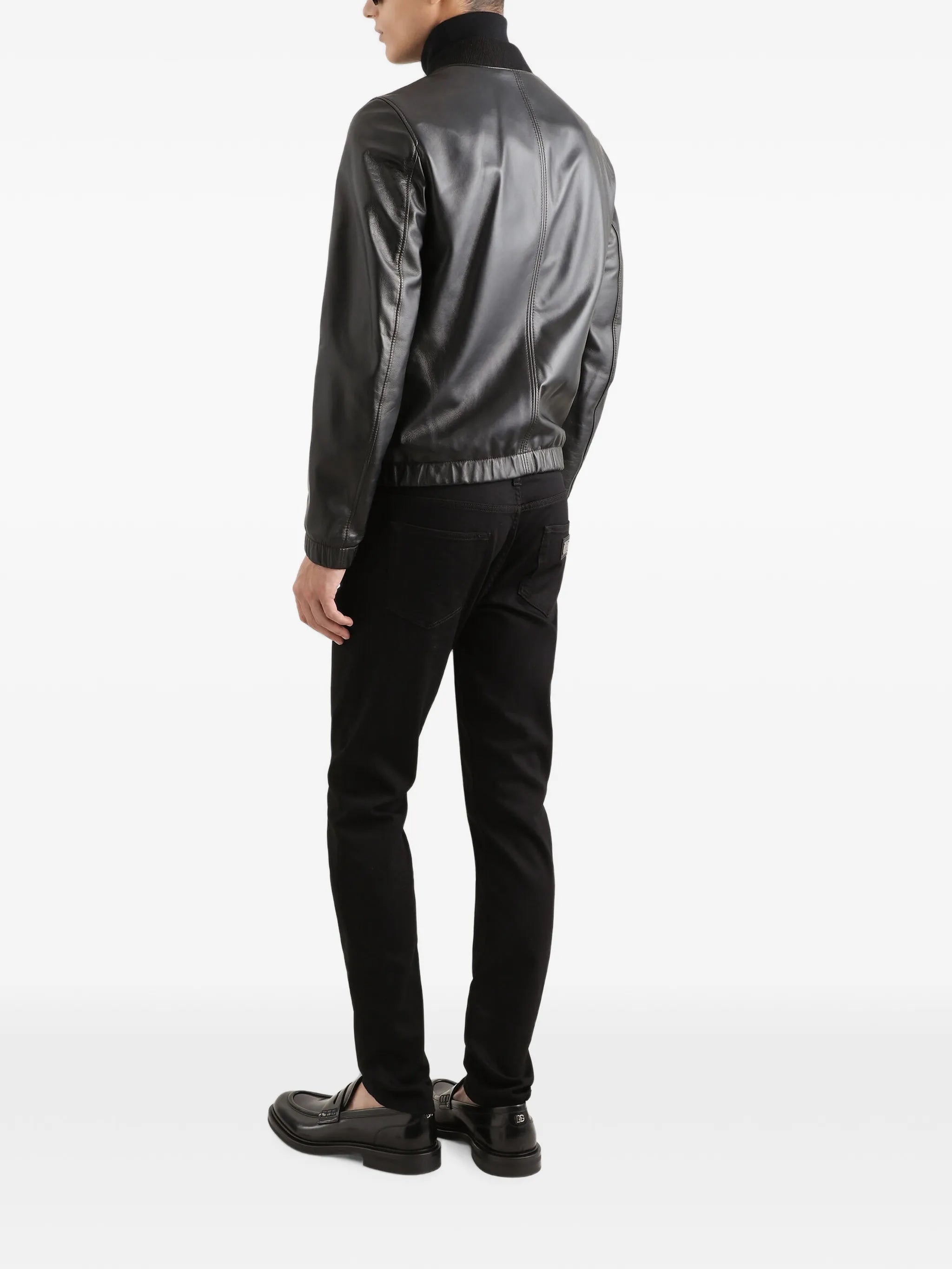 logo-appliqué leather jacket