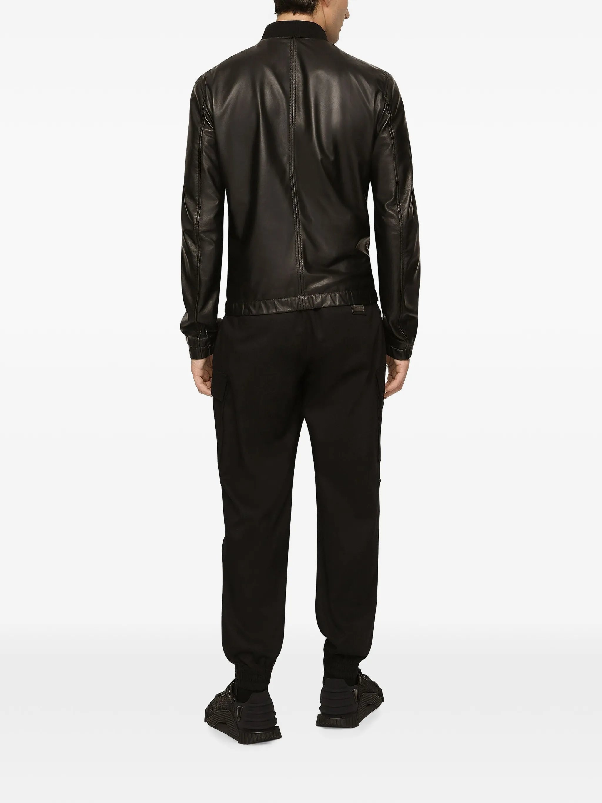 logo-appliqué leather jacket