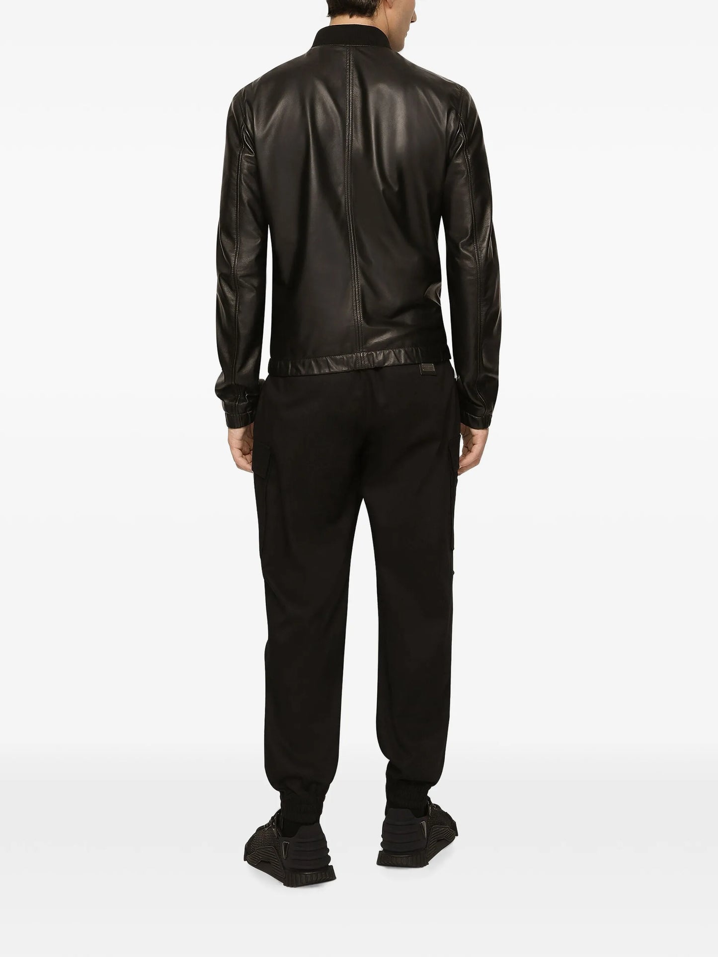 logo-appliqué leather jacket
