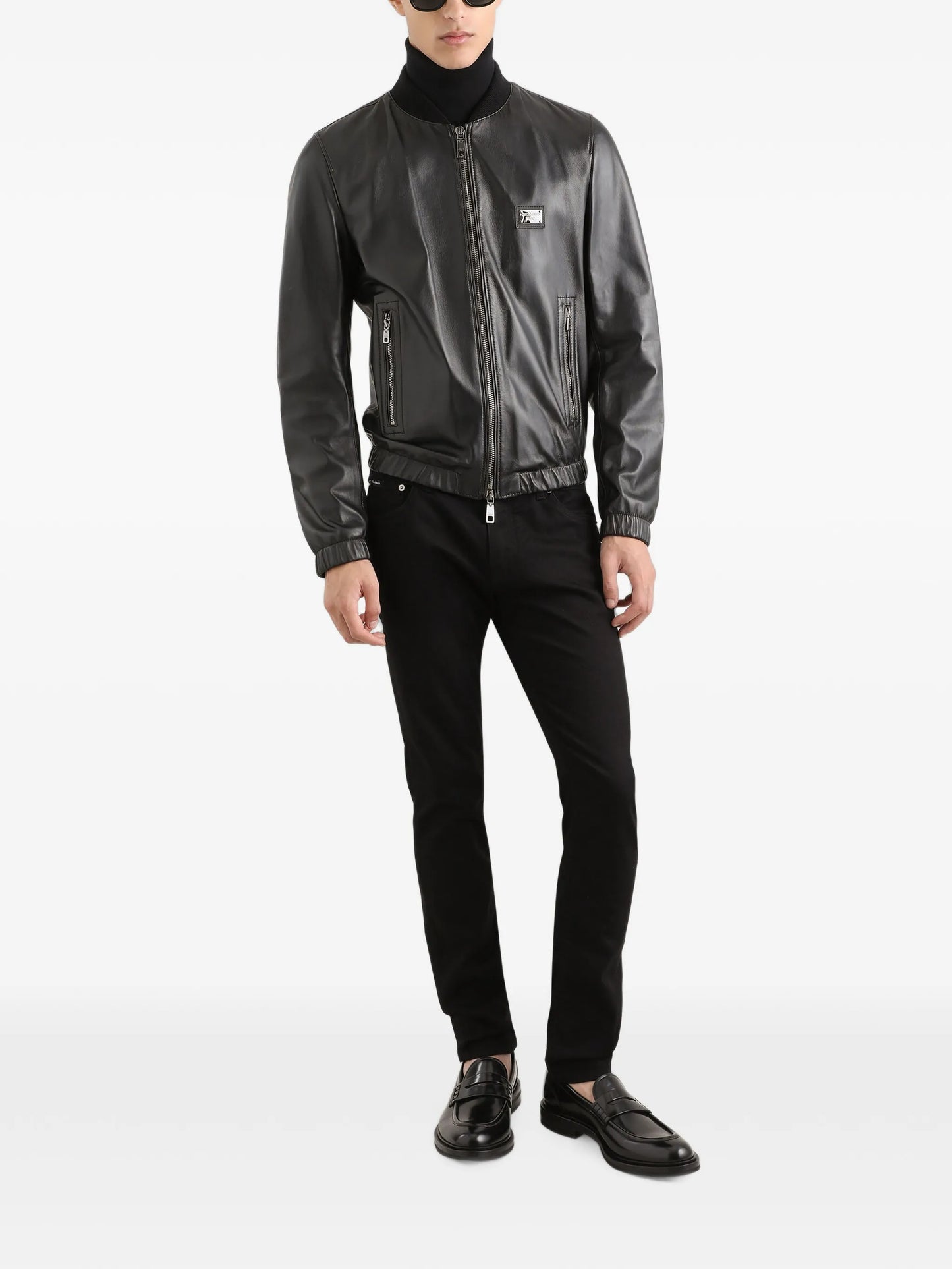logo-appliqué leather jacket