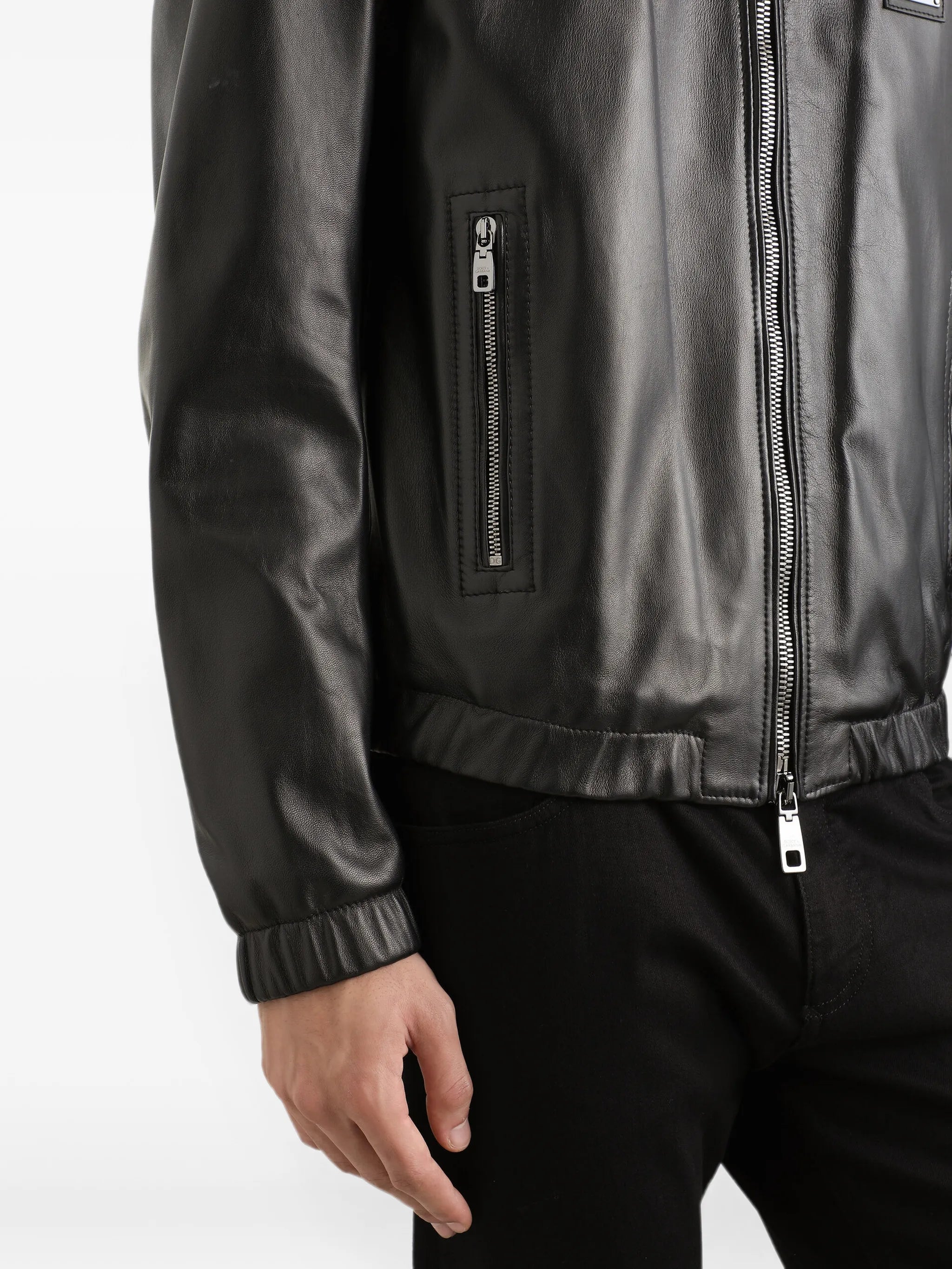 logo-appliqué leather jacket