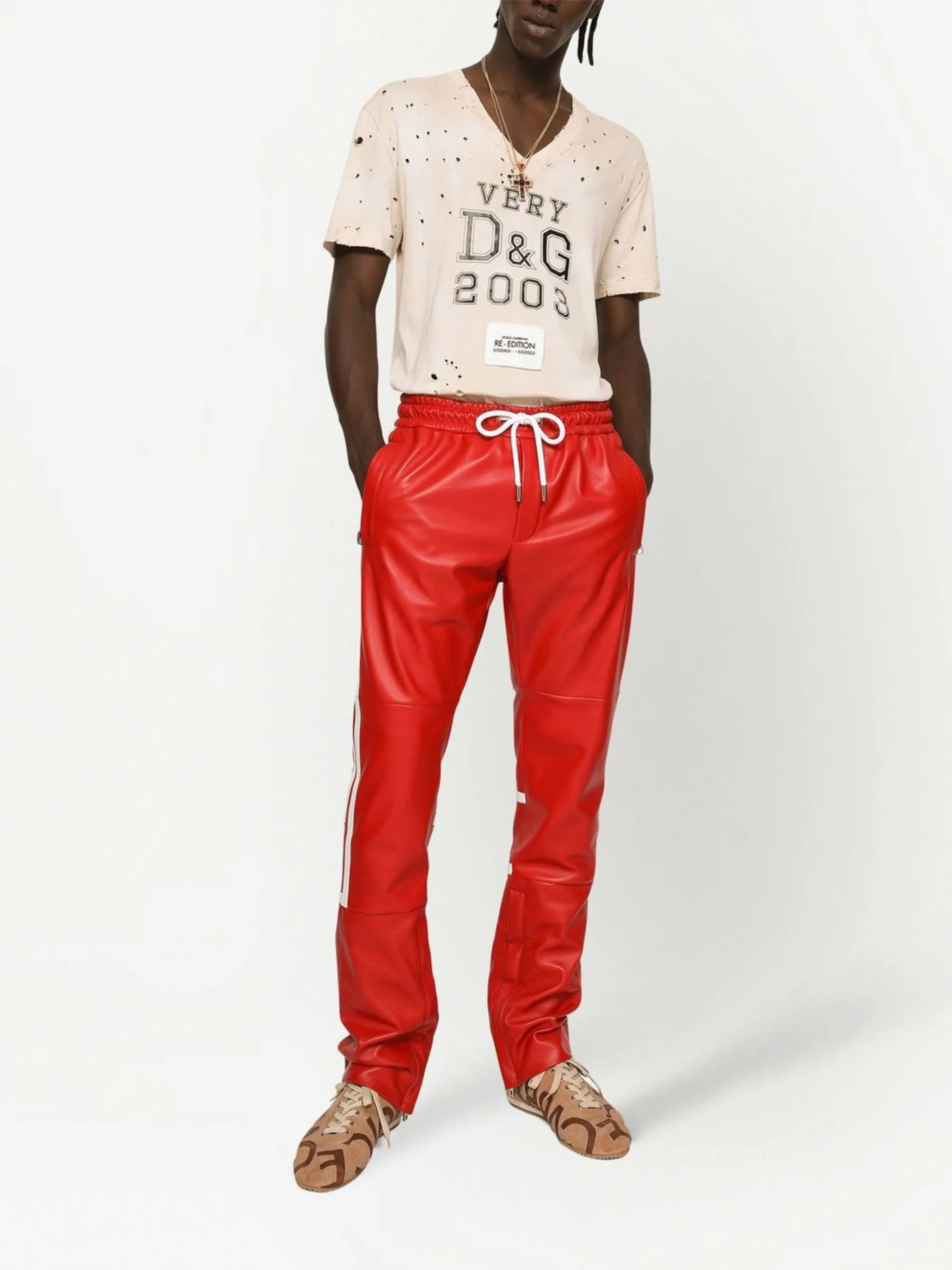 stripe-detail elasticated-waistband trousers