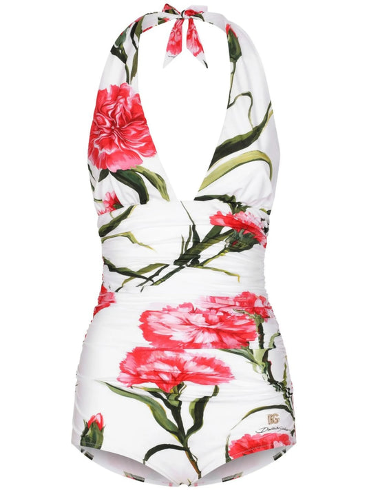 floral-print tie-fastening one-piece
