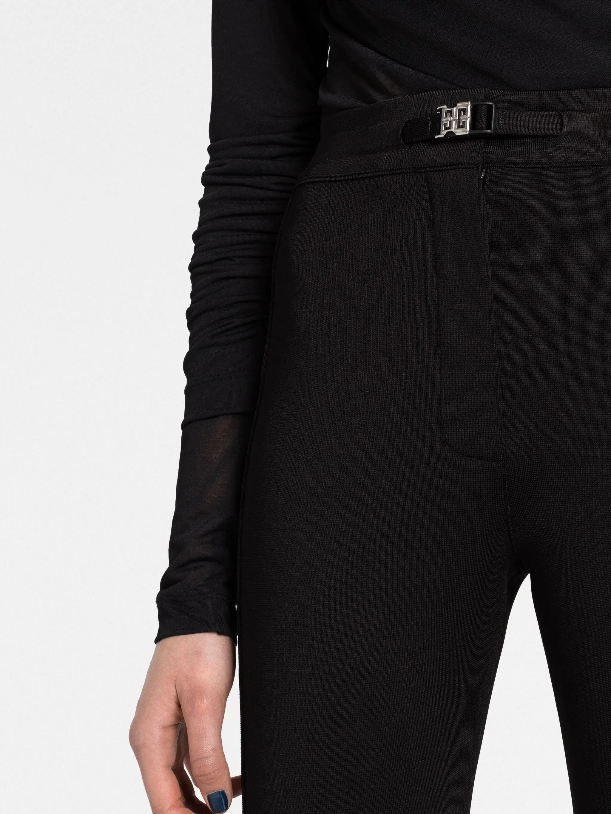 high-waisted flared trousers