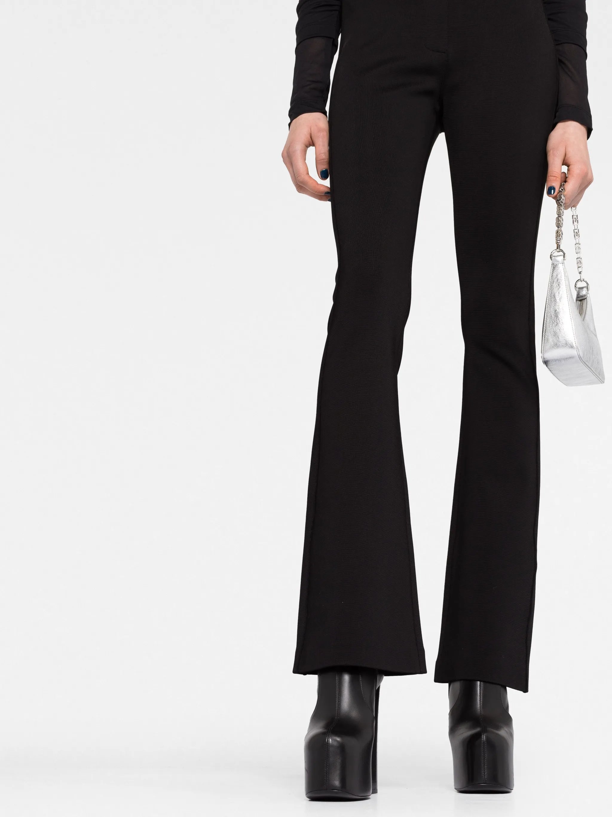 high-waisted flared trousers