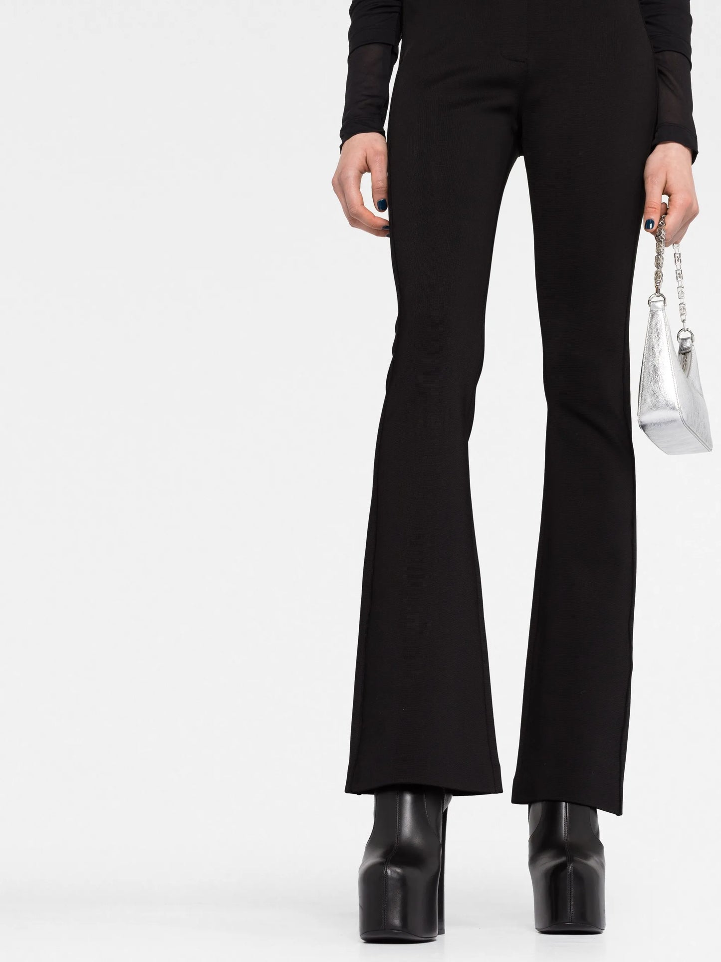 high-waisted flared trousers