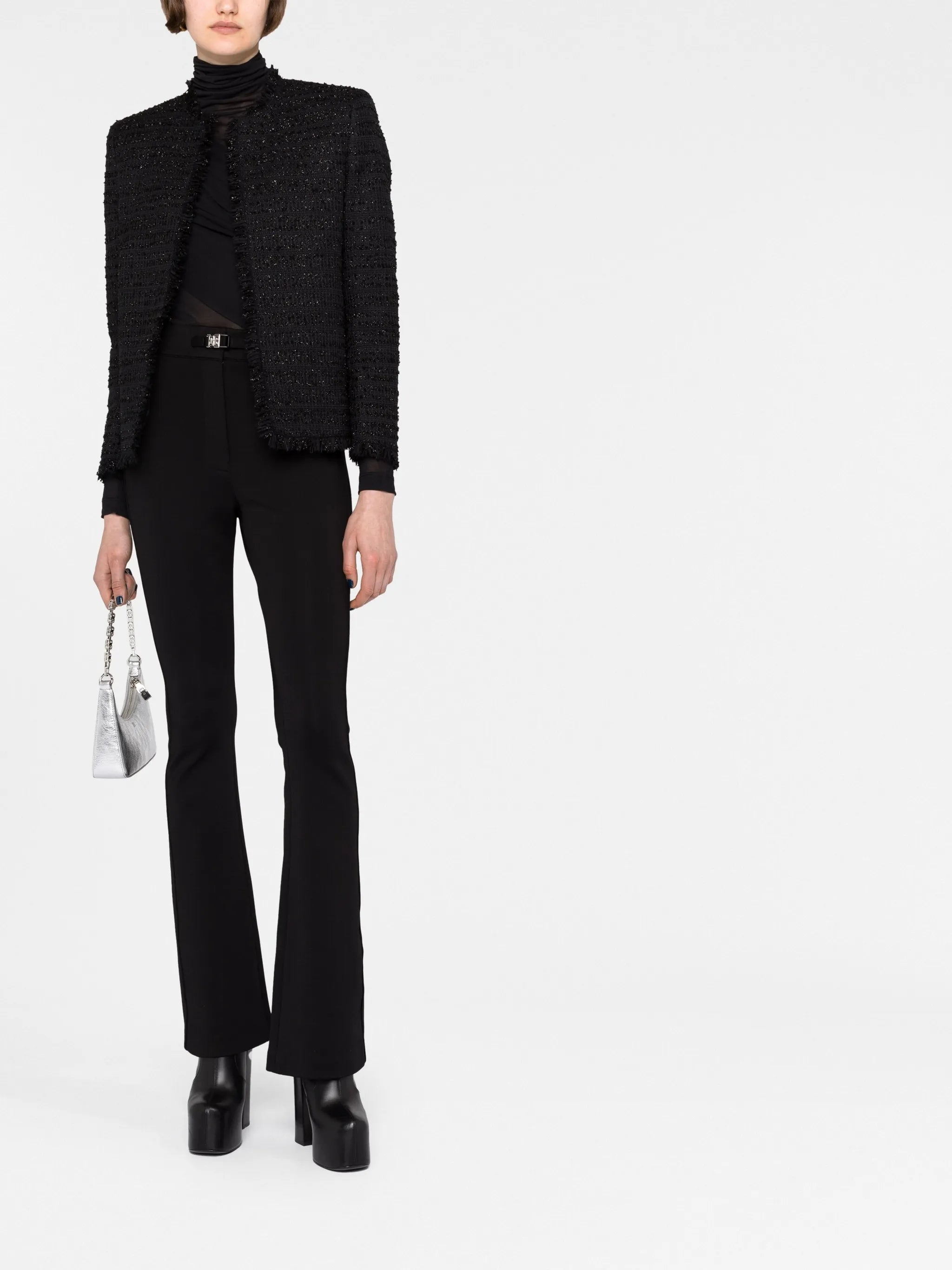 high-waisted flared trousers