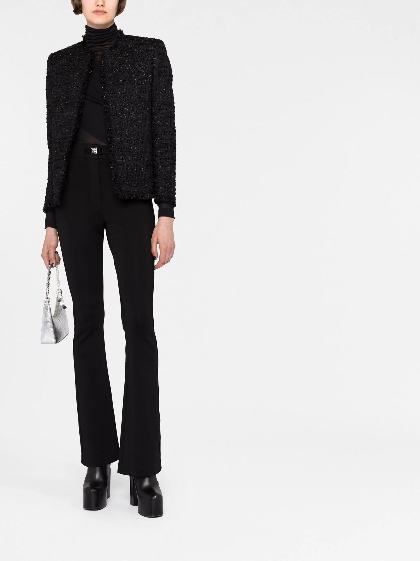 high-waisted flared trousers