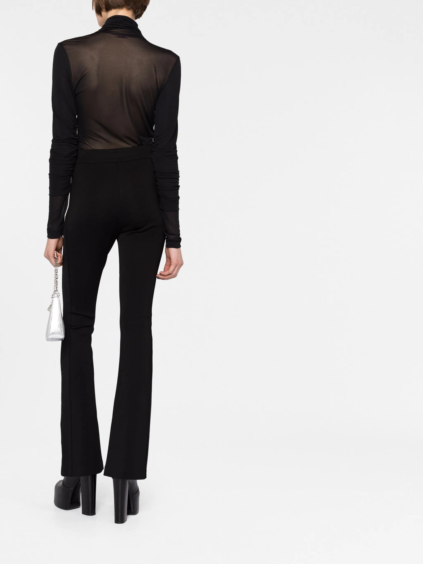 high-waisted flared trousers