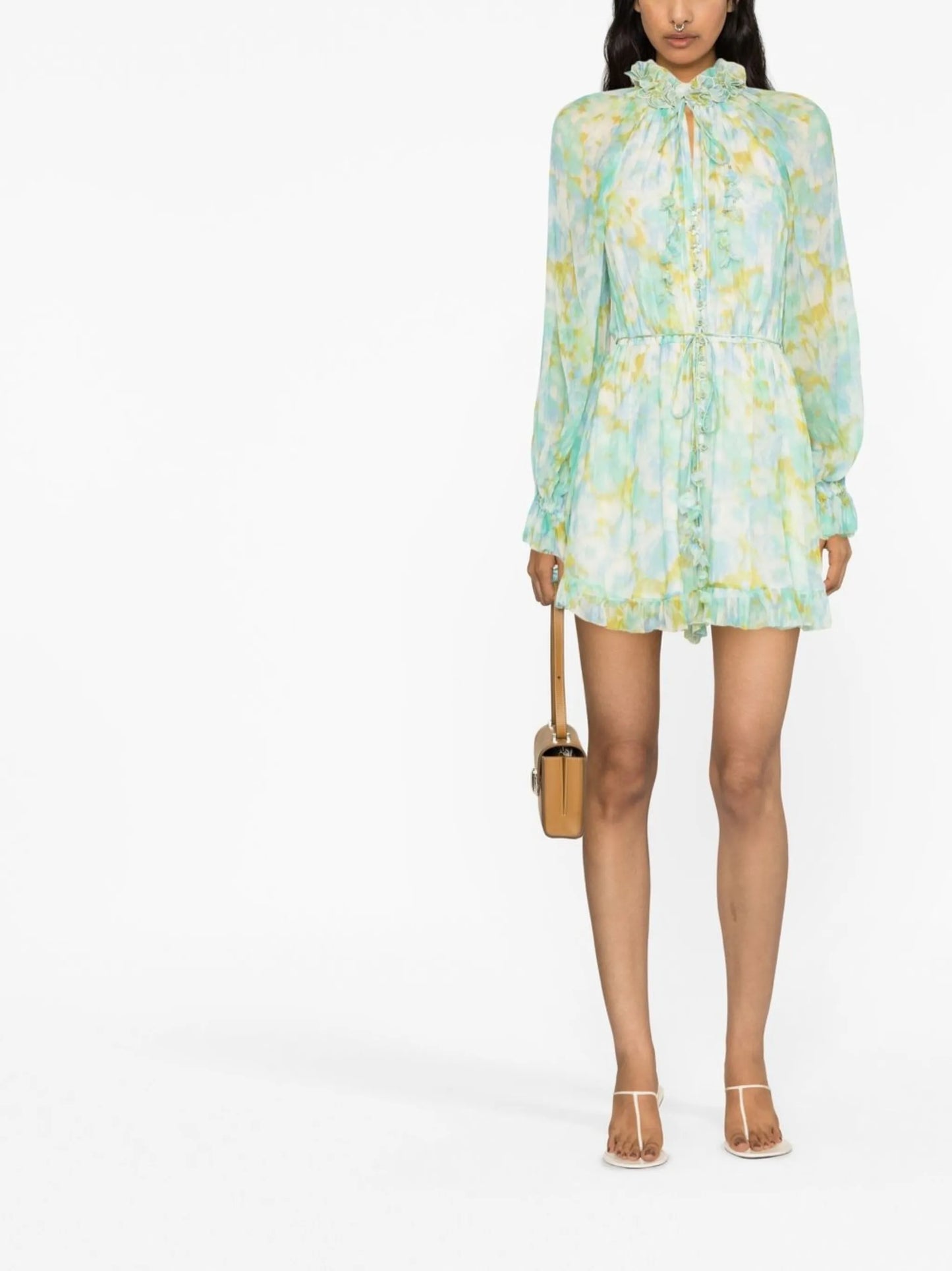 abstract-print silk playsuit