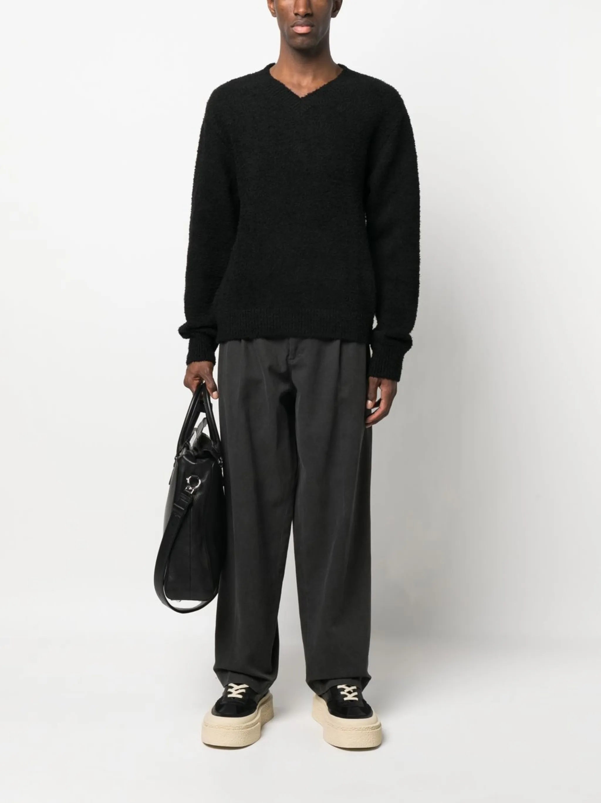 Furry V-neck pullover