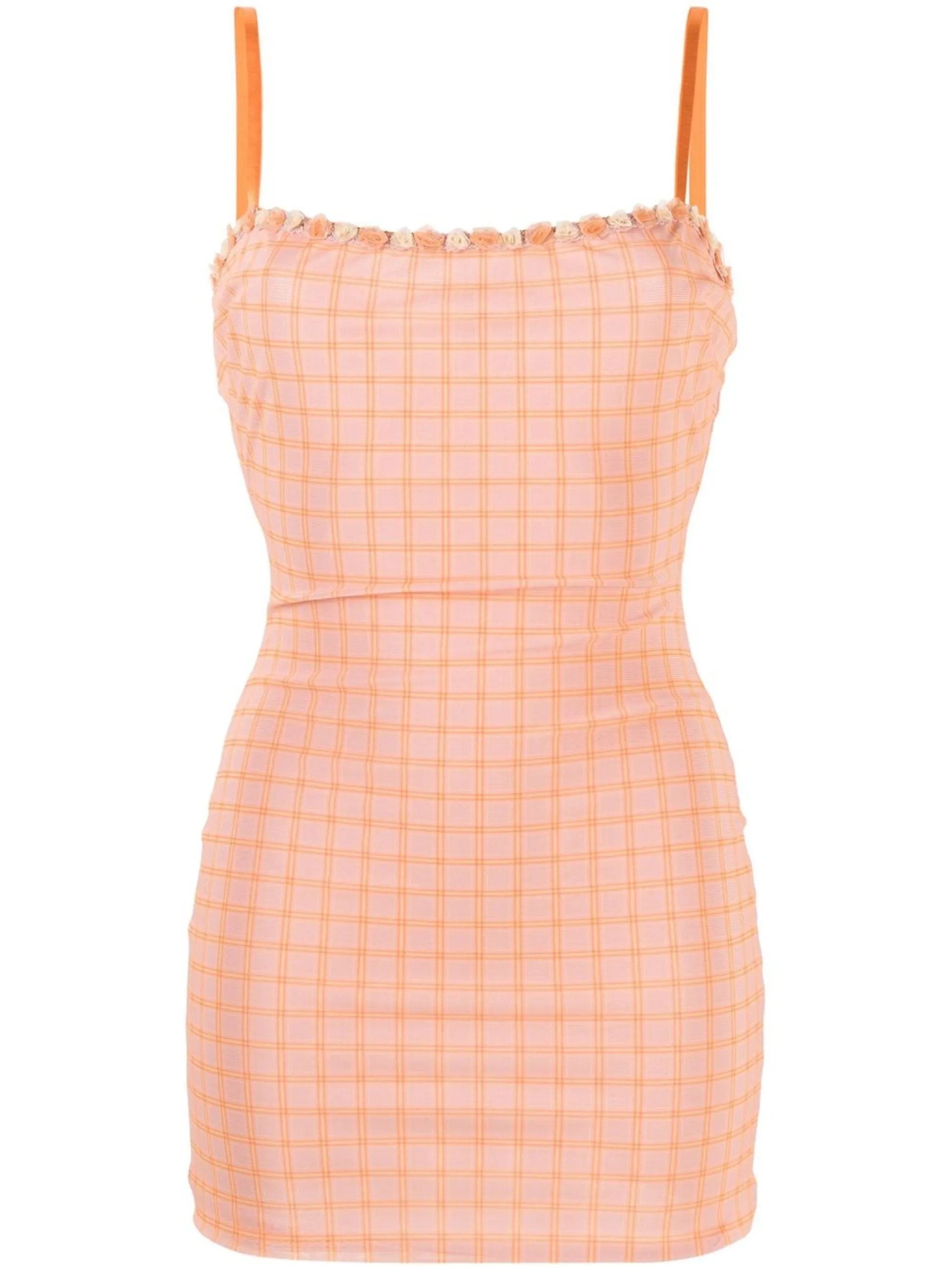 check-print mesh minidress
