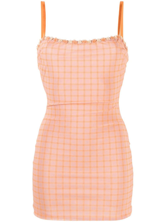 check-print mesh minidress