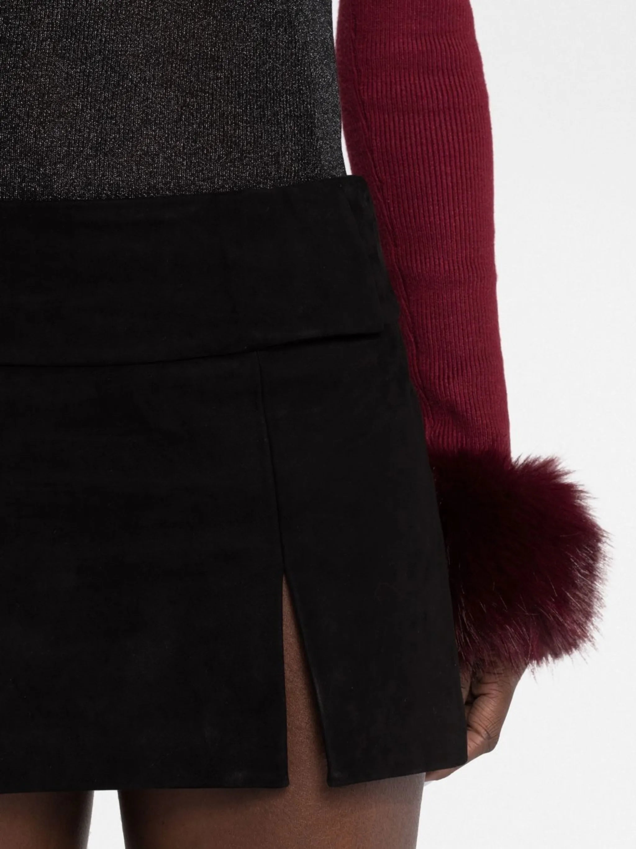 double-slit suede miniskirt