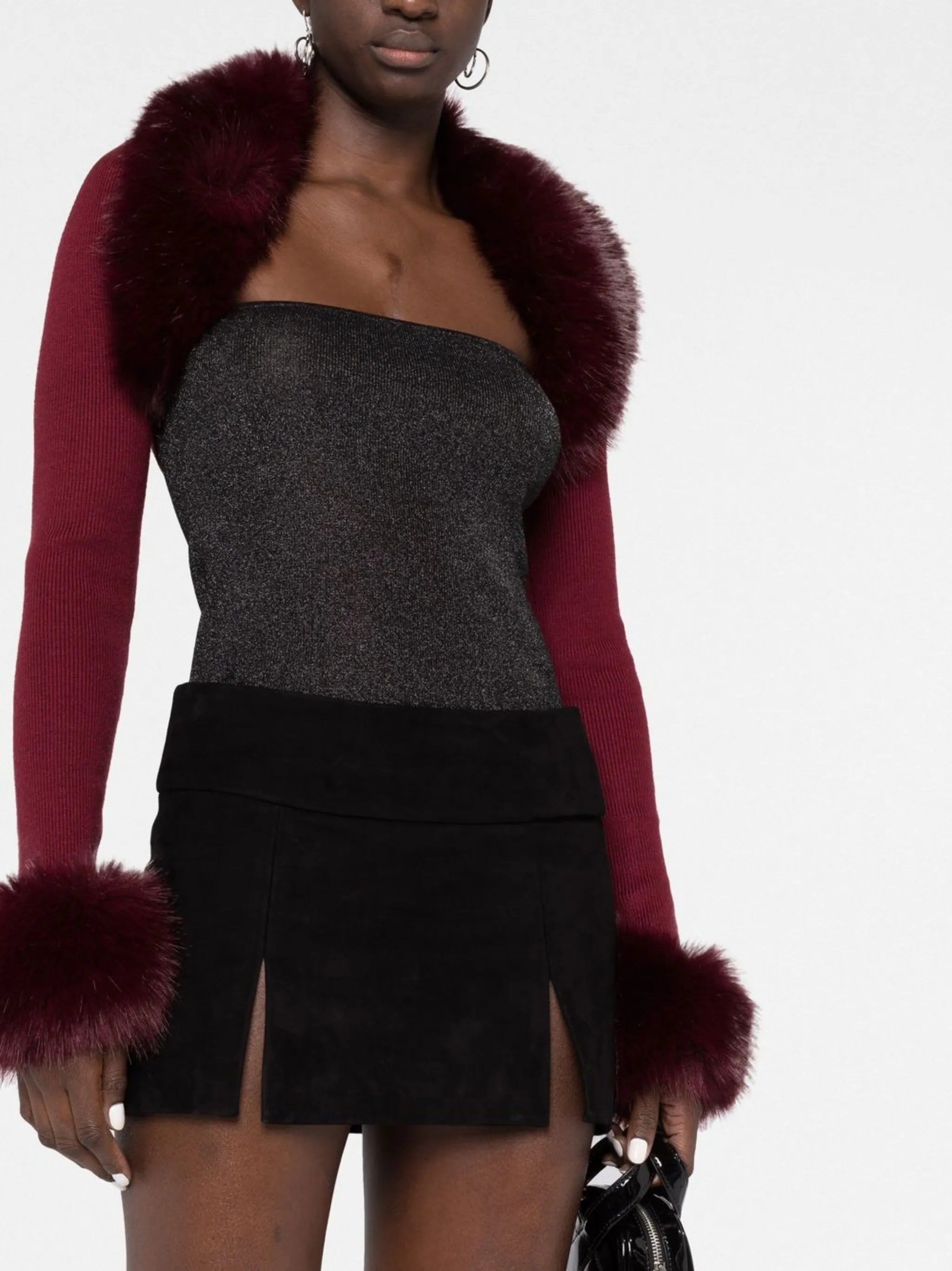 double-slit suede miniskirt