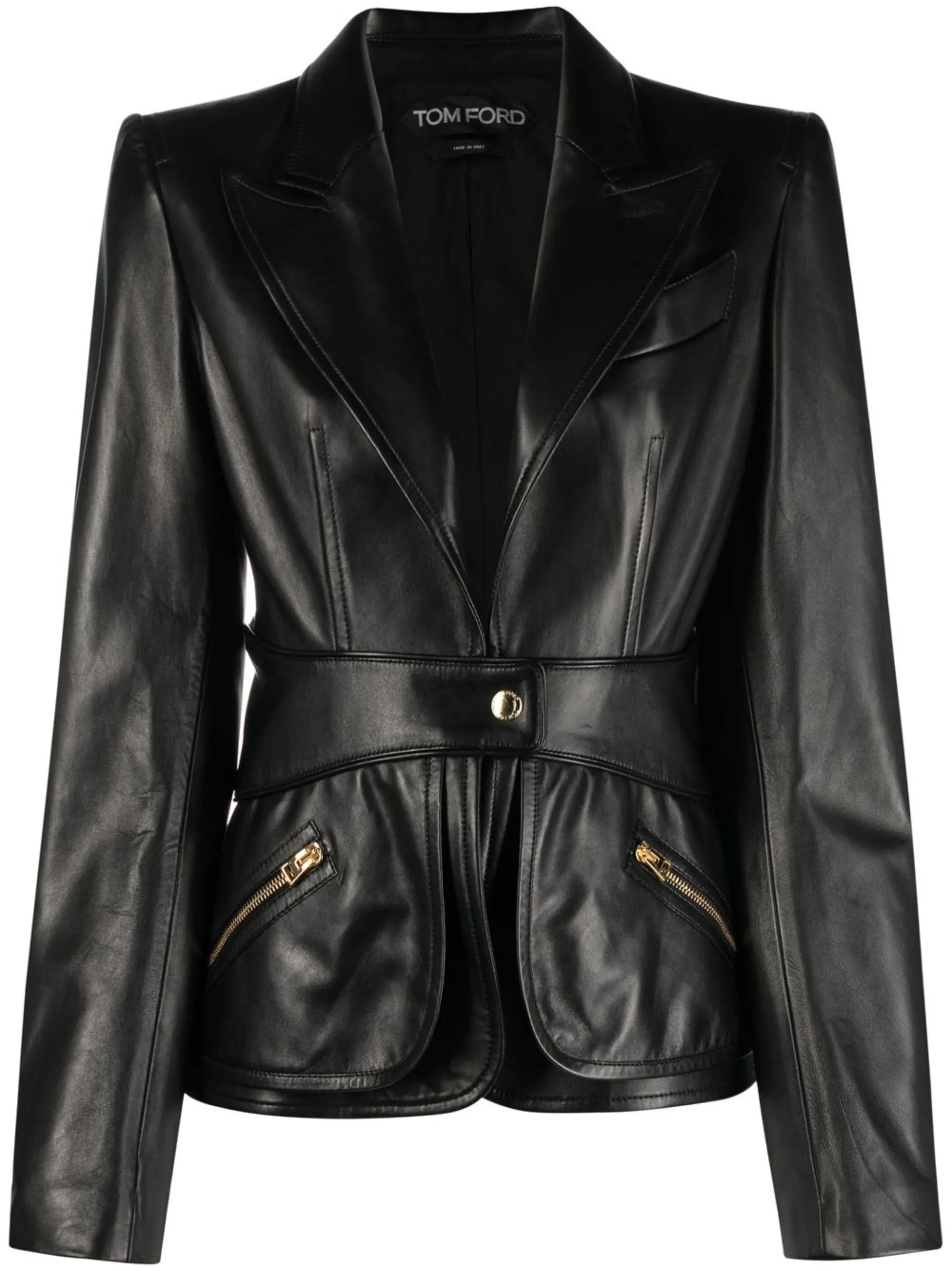 peak lapel leather blazer