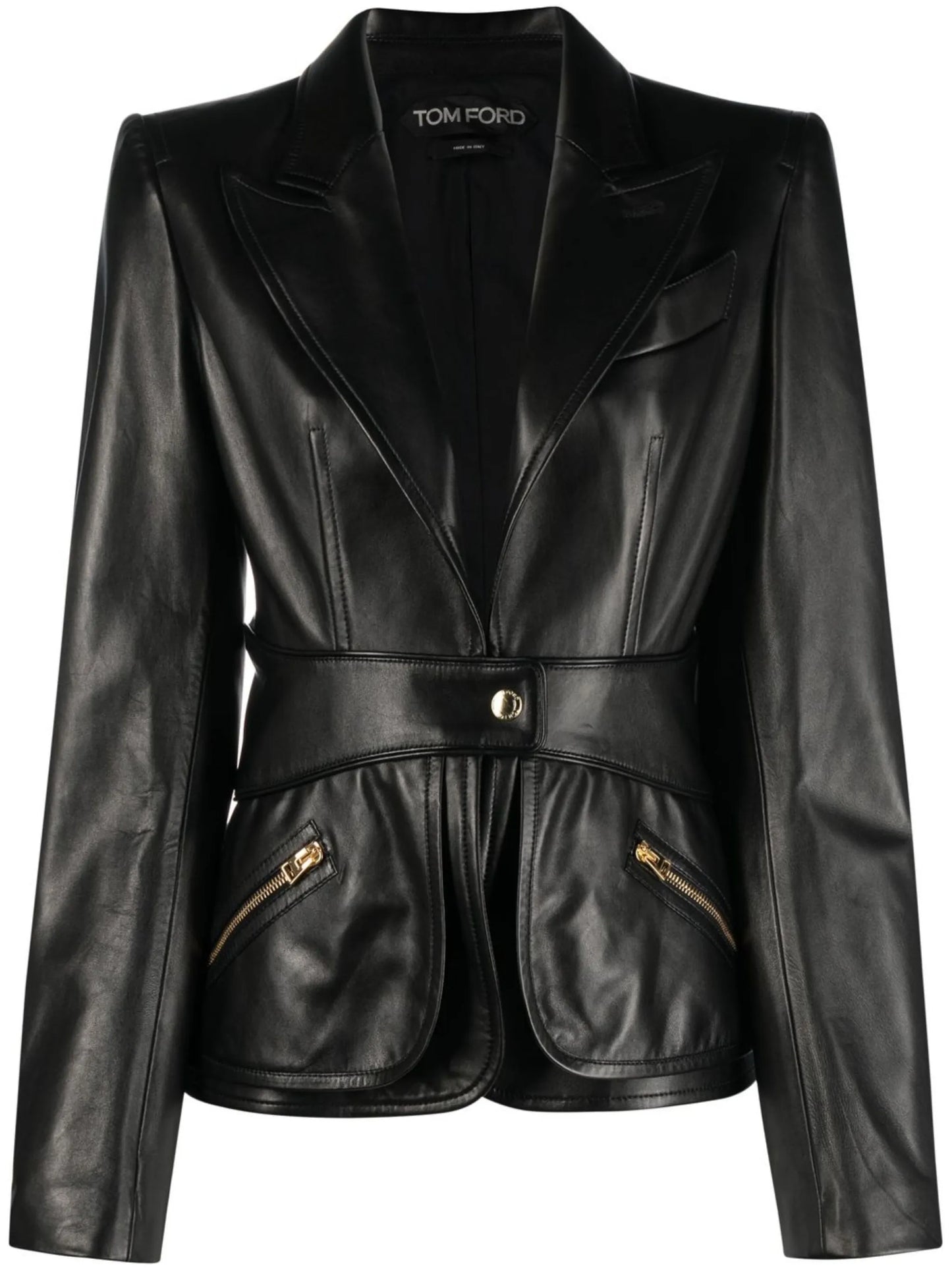 peak lapel leather blazer