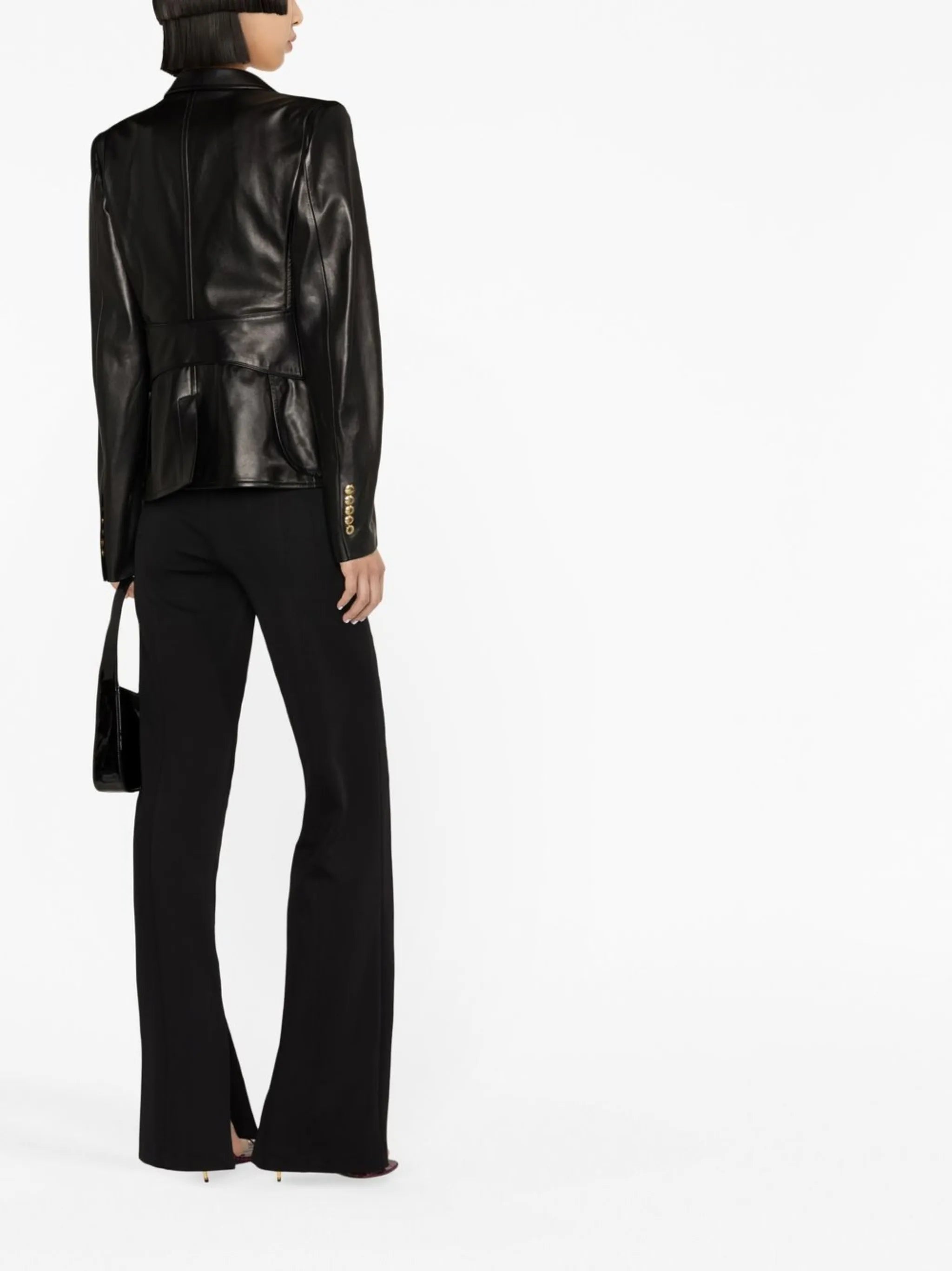 peak lapel leather blazer