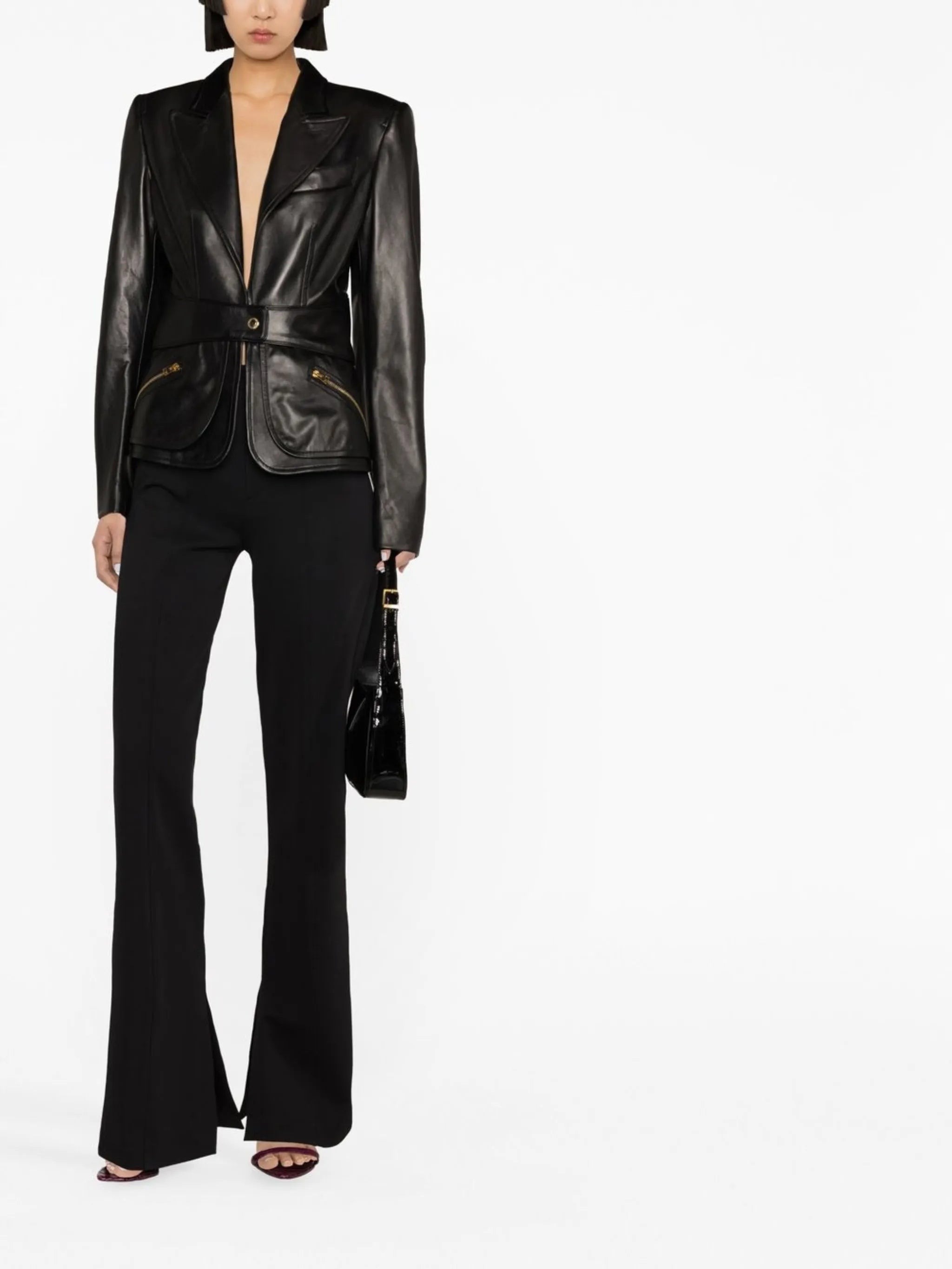 peak lapel leather blazer