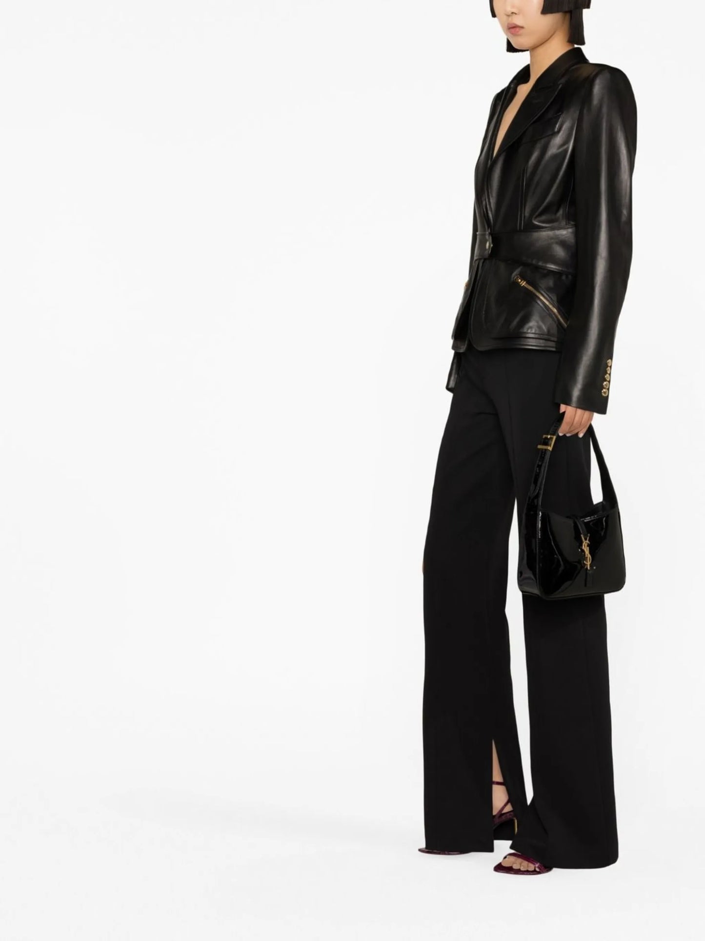 peak lapel leather blazer