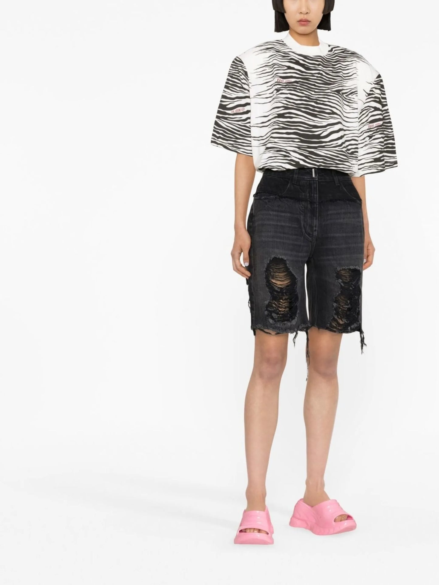 denim knee-length shorts