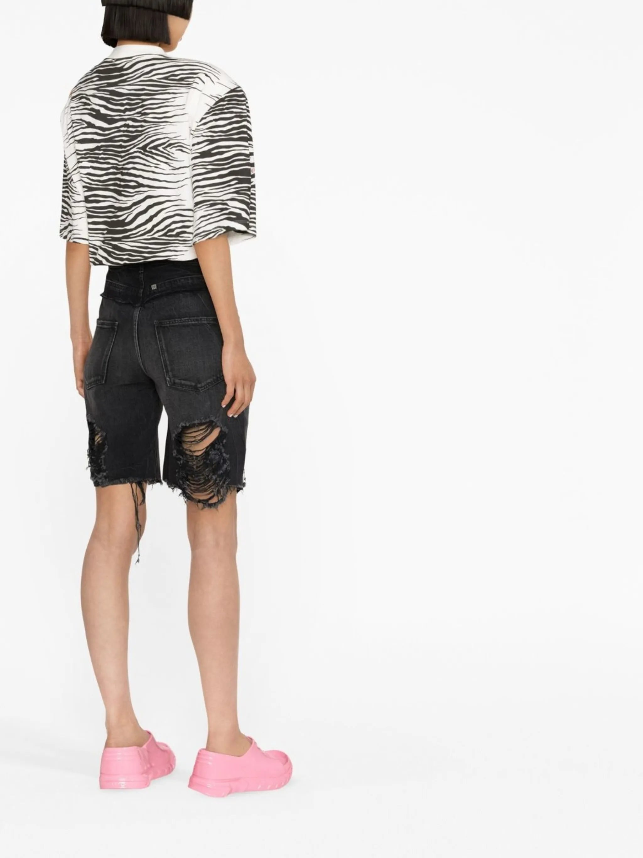 denim knee-length shorts