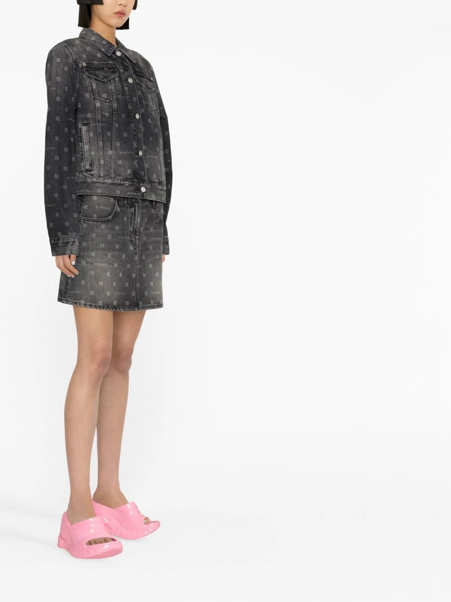 monogram-pattern denim jacket