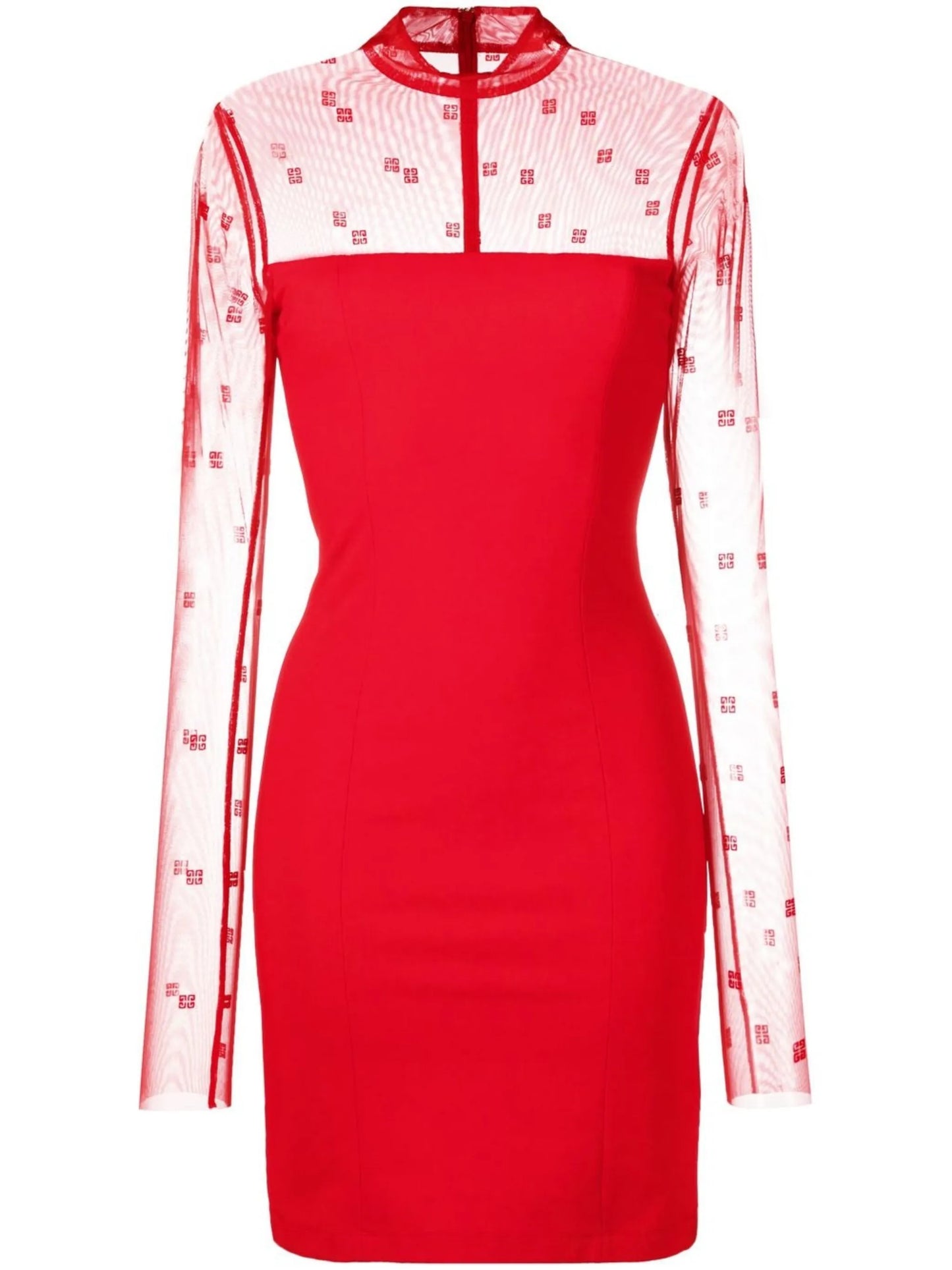 tulle panel long-sleeve dress
