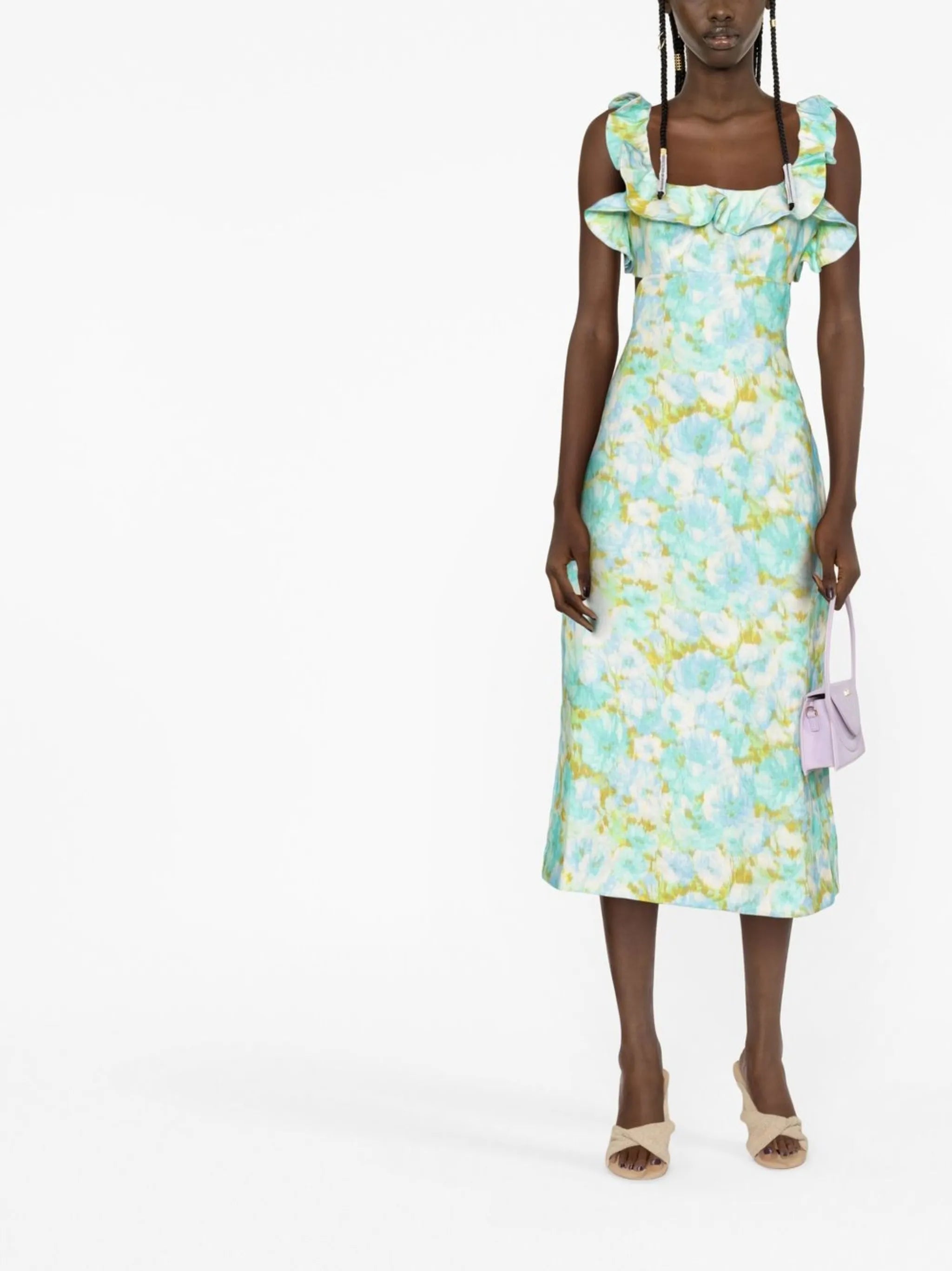 floral-print frilled dress