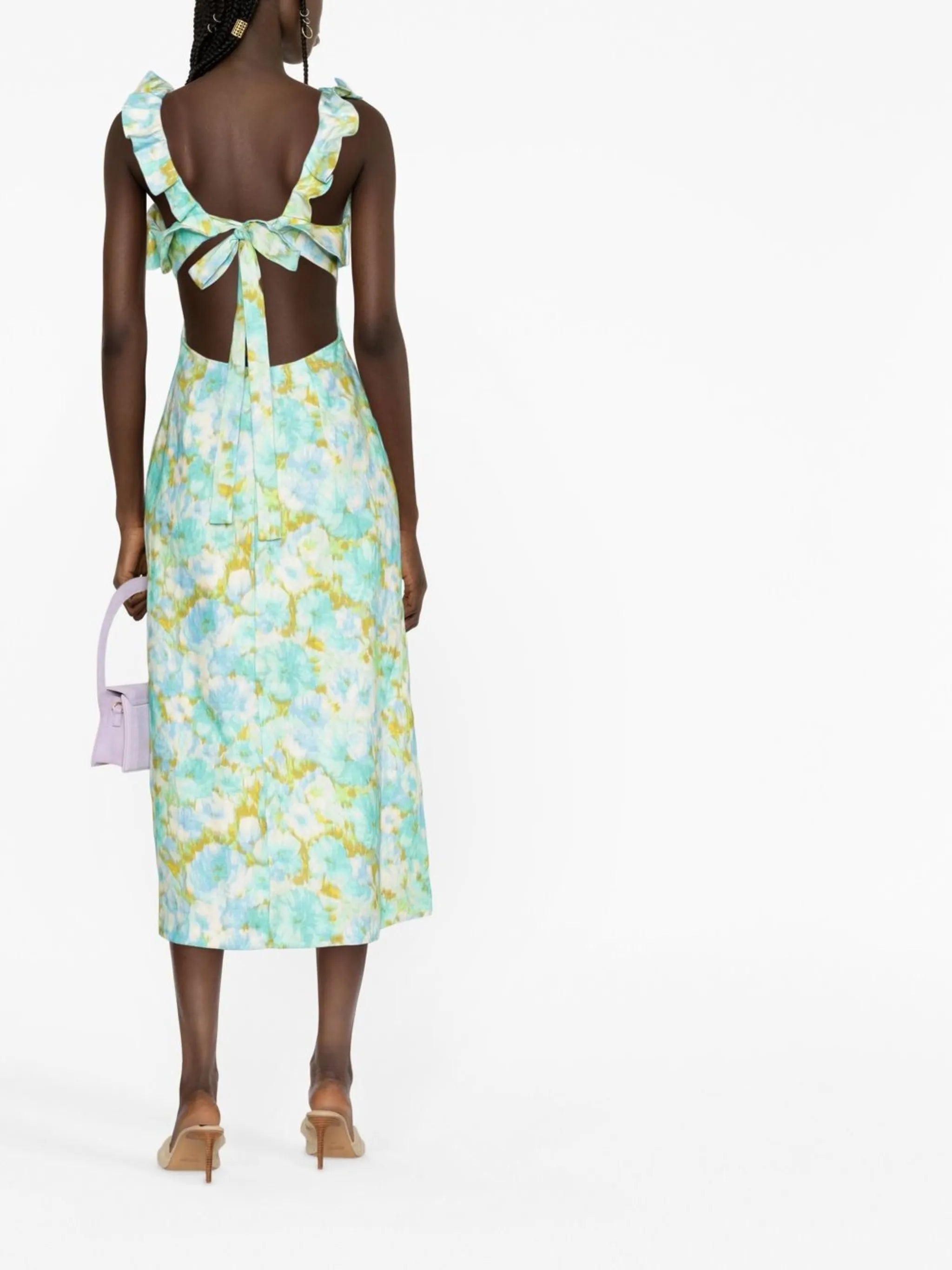 floral-print frilled dress