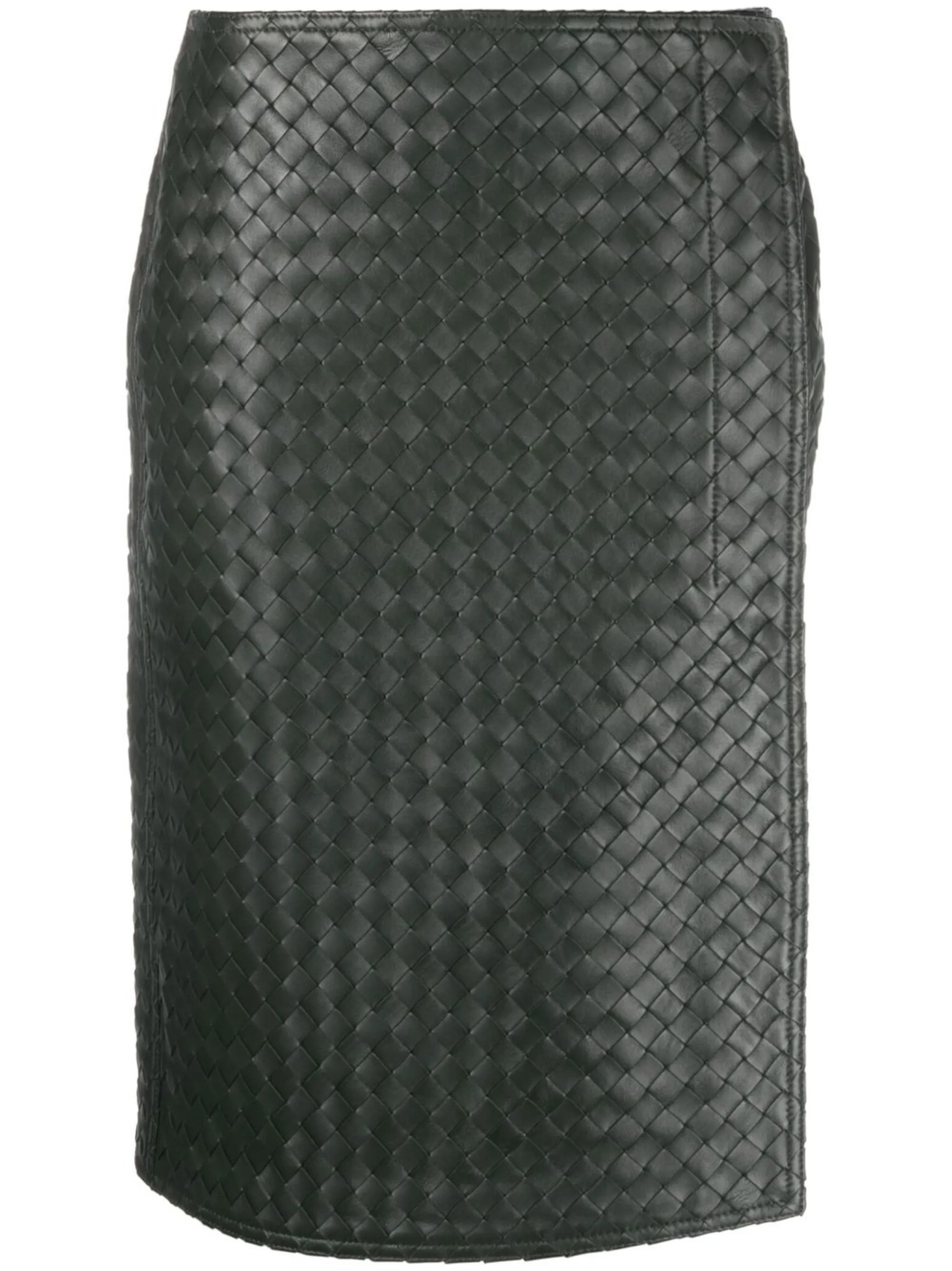 Intrecciato leather high-waisted skirt