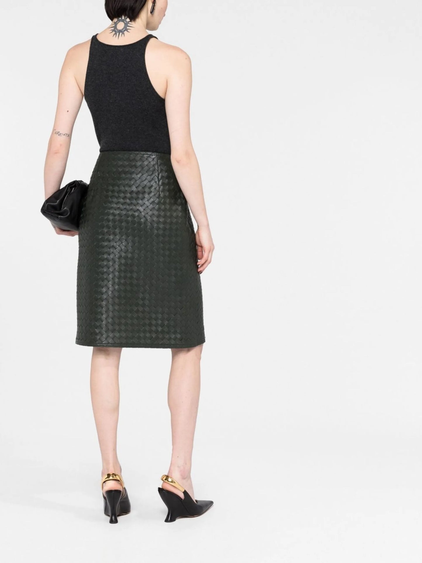 Intrecciato leather high-waisted skirt
