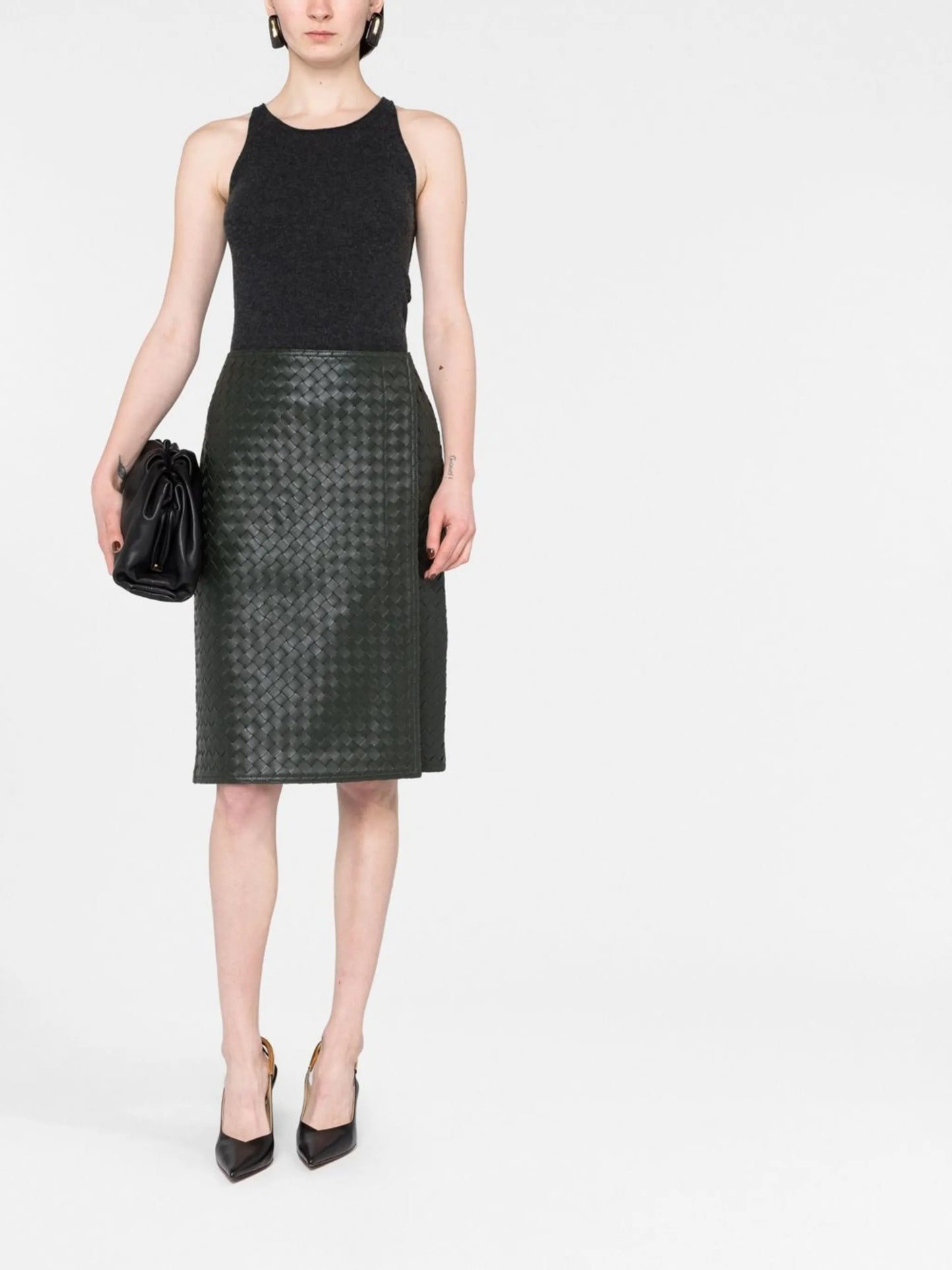 Intrecciato leather high-waisted skirt
