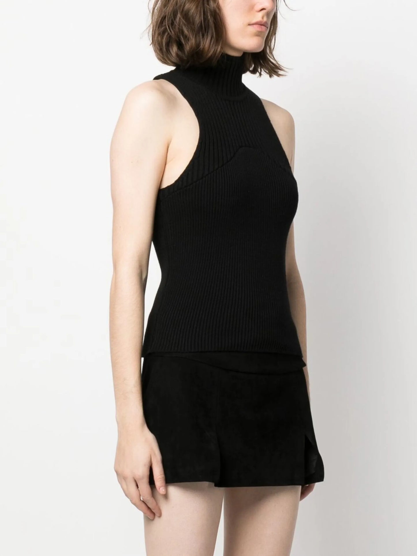 high-neck knit tank top