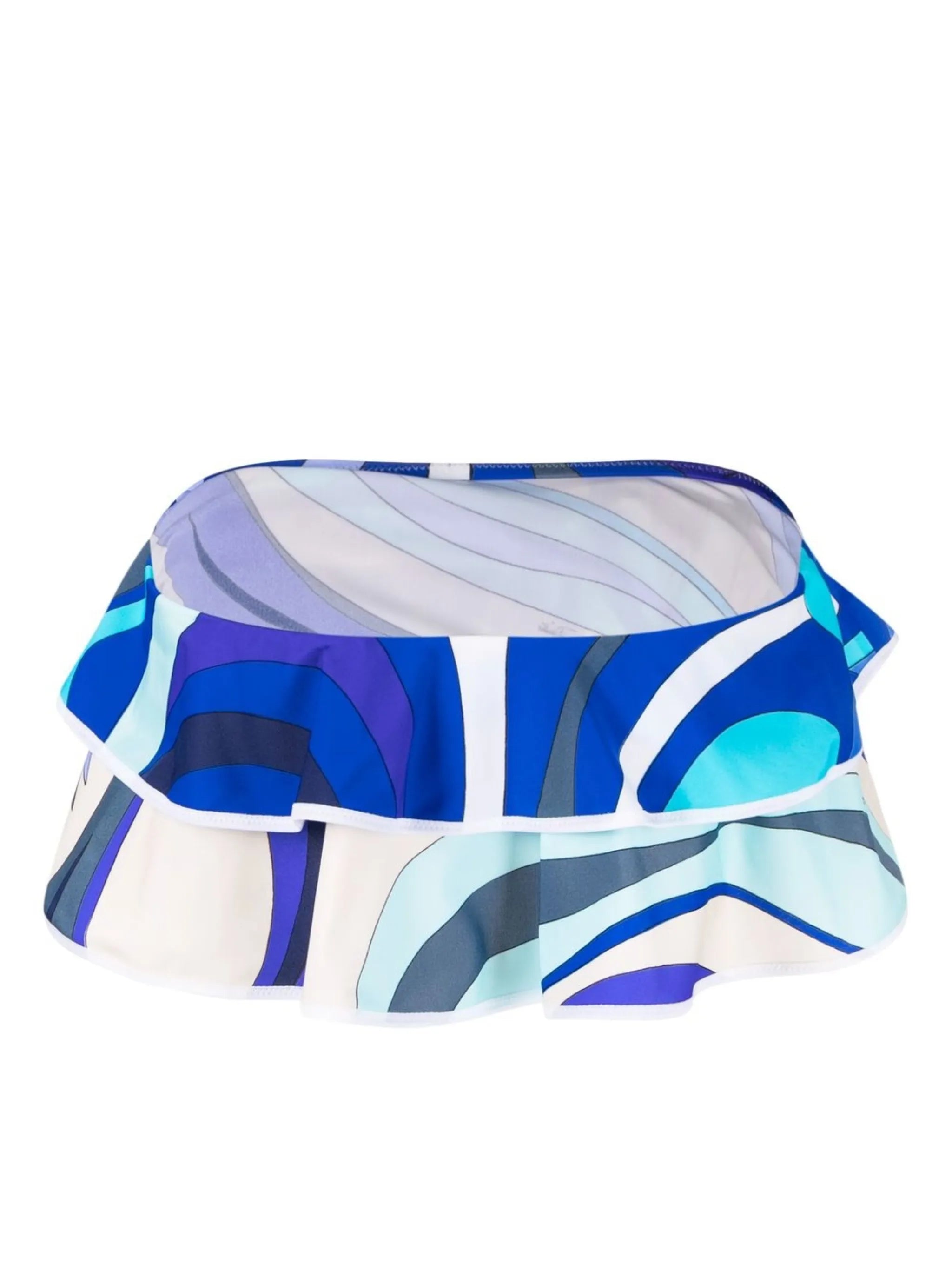 Marmo-print ruffled bandeau bikini top