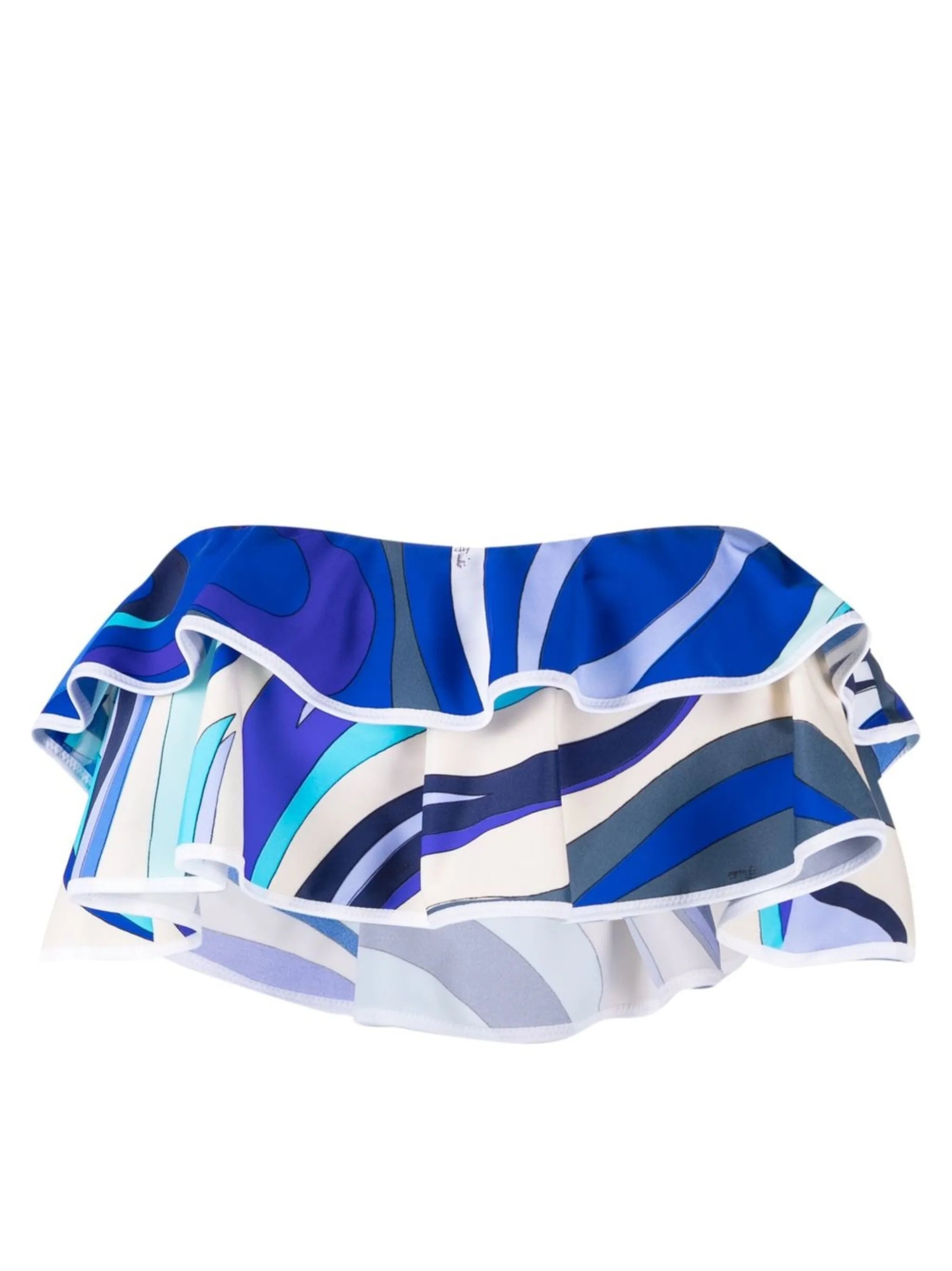 Marmo-print ruffled bandeau bikini top