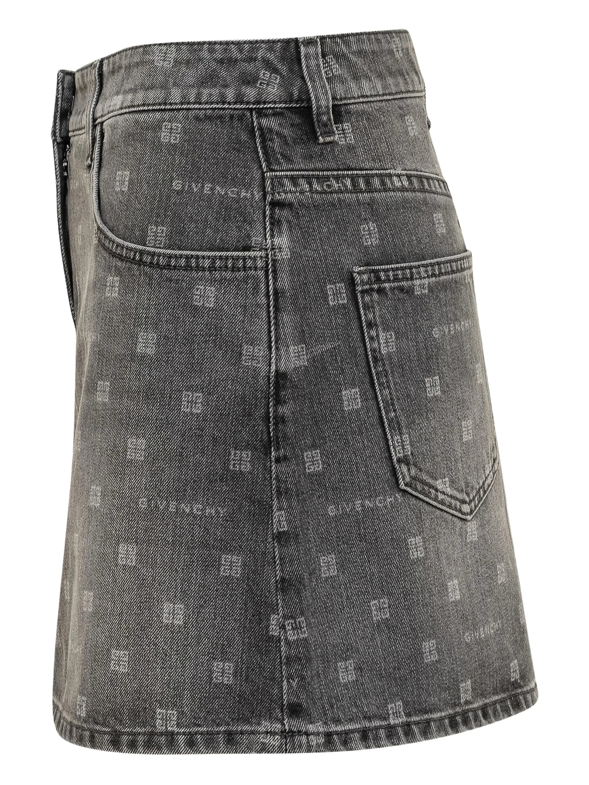 monogram-pattern denim mini skirt