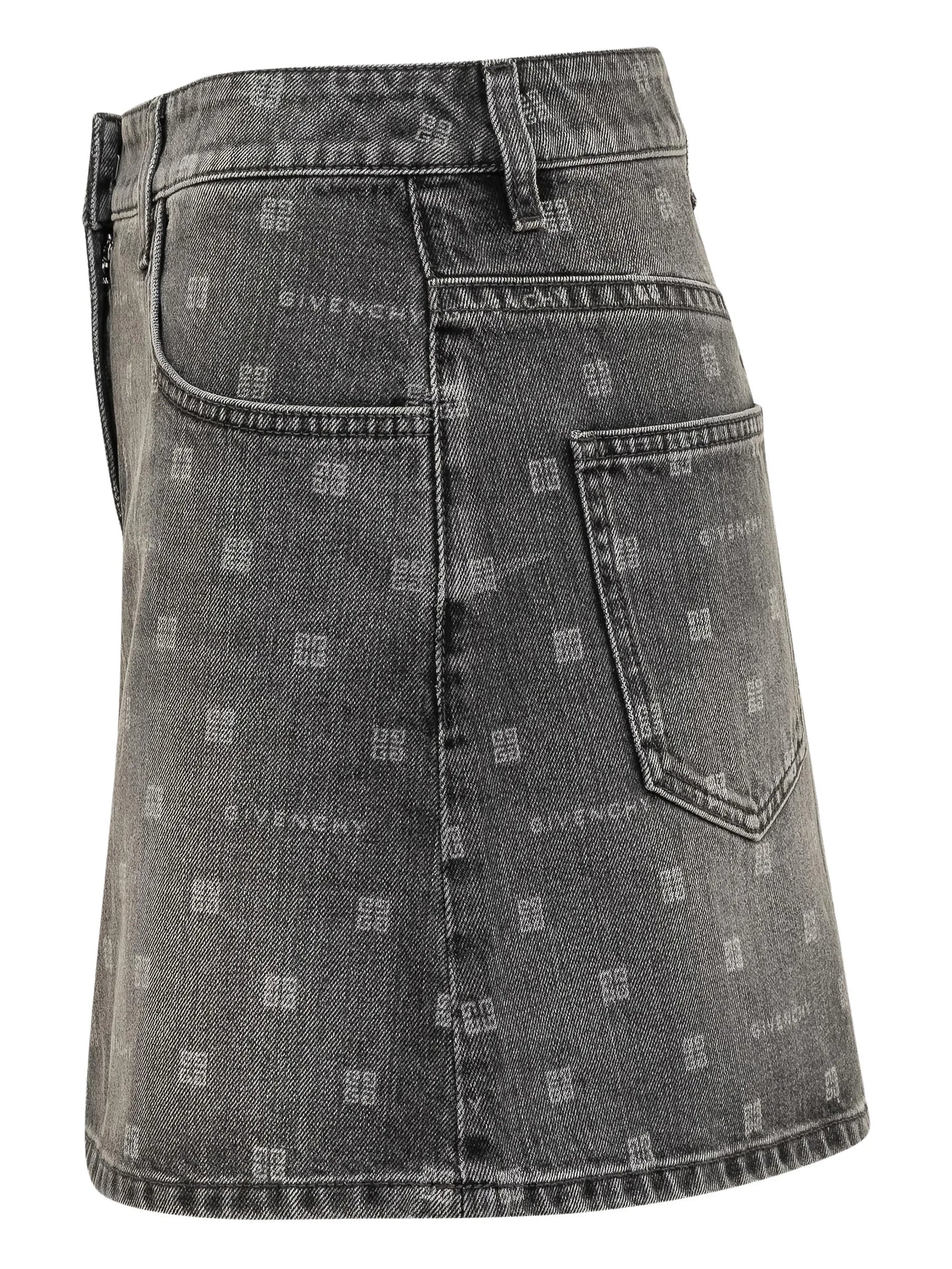 monogram-pattern denim mini skirt
